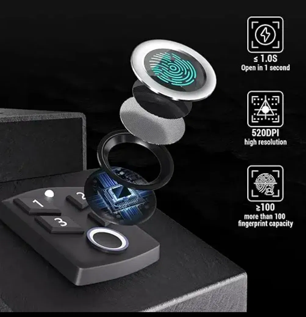 Gun Safe for with Biometric Fingerprint for Nightstand Desk Bed Gun Safe Box with Fingerprint Pin Code Key