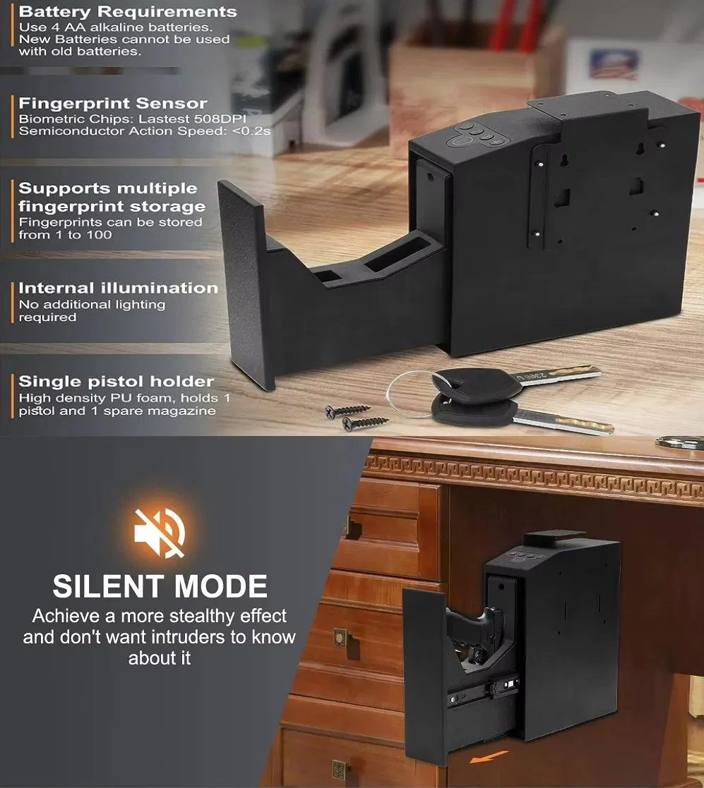 Biometric Slider Handgun Gun Safe for Nightstand, Desk, Bed Side, Truck Auto Sliding Door with Fingerprint, Pin Code, Key Access