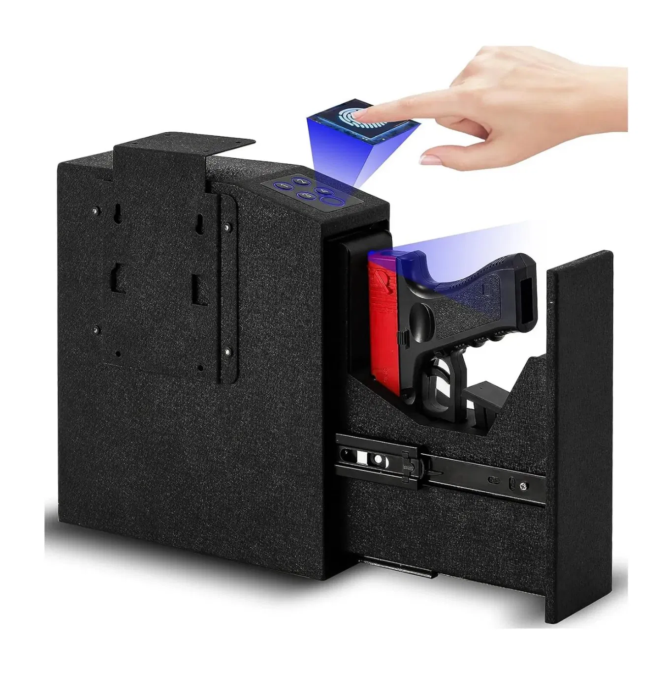 Biometric Gun Safe for Handgun, Mounted Handgun Safe with Quick Access Sliding Door, for Nightstand, Desk, with Fingerprint,