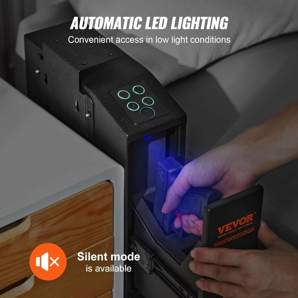 Biometric Gun Safe for Heavy Duties with Fingerprint Keypad Key Quick Access by Desk Nightstand Wall Cabinet Silent Mode