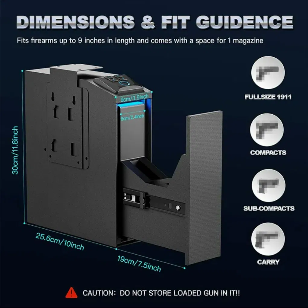 Biometric Gun Safe, Quick Access Gun Safe with Pin Code &amp; Key Prefect for Nightstand/Desk/Bed Side/Wall