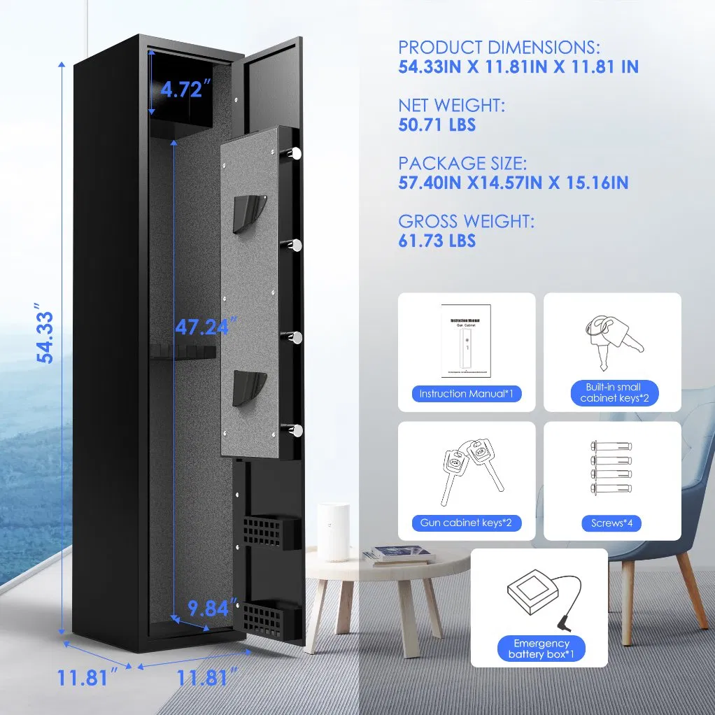 Higher Quality Home Fingerprint Electronic Gun Safe Storage Wall Mounting Gun Cabinet