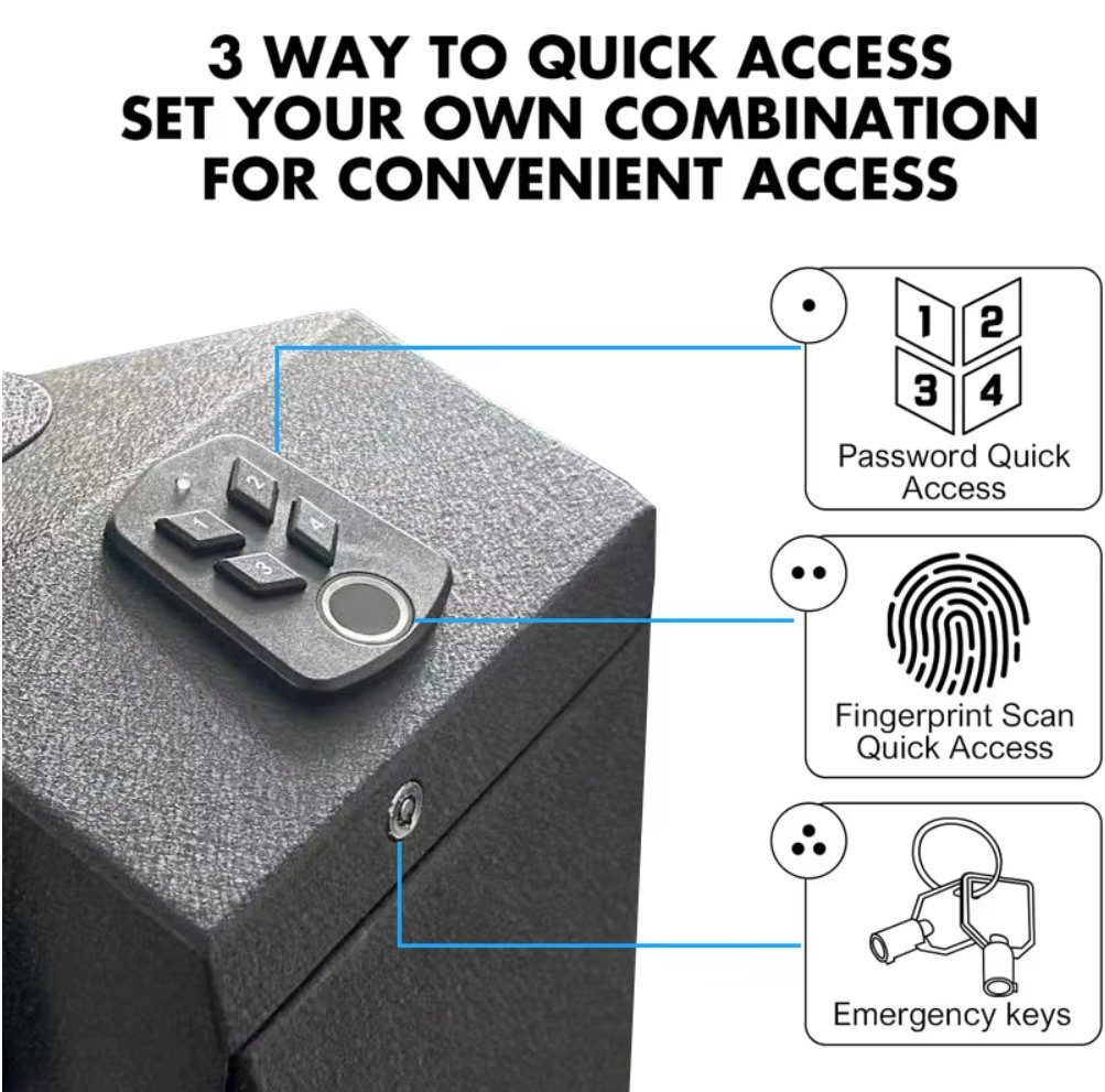 Mounted Fingerprint Gun Safe Box Quick Access Handgun Safe for Nightstand