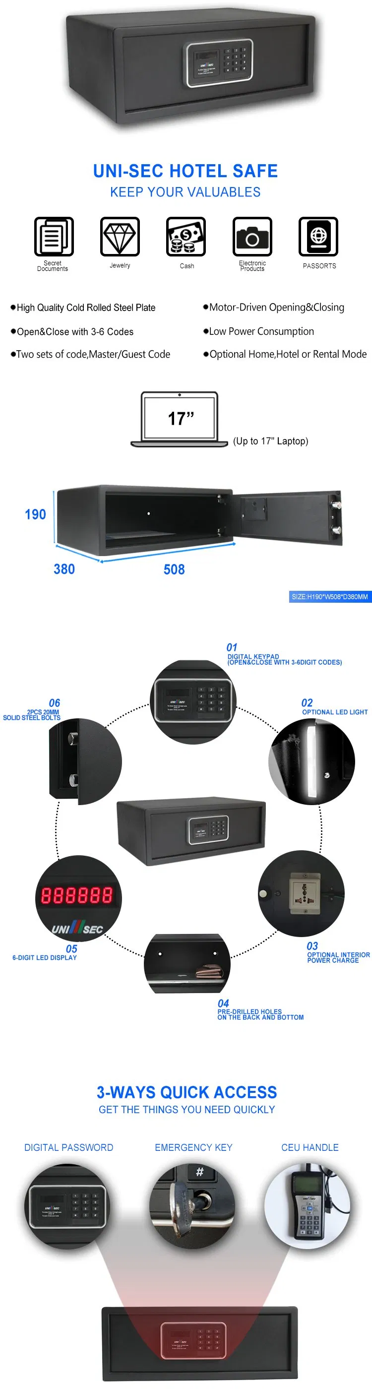 Electronic Motorized Hotel Safe Laptop Storage Safe