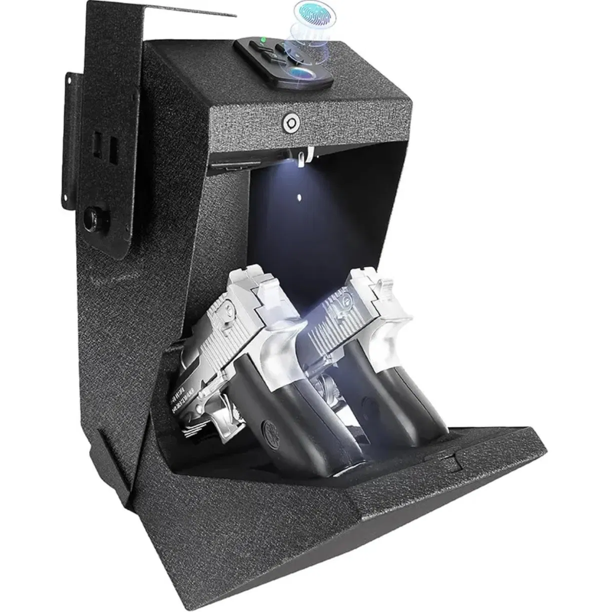 Double Handgun Case Safe for Two Handgun Box for Nightstand Desk Biometric/Keypad/Key Access, Silent Mode Teel Storage Safe Box