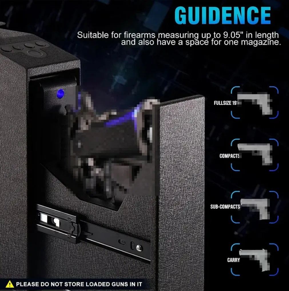 Gun Safe Box with Biometric Fingerprint for Nightstand, Desk, Bed Side, Truck - Recessed Lamp Auto Sliding Door Gun Safe Box with