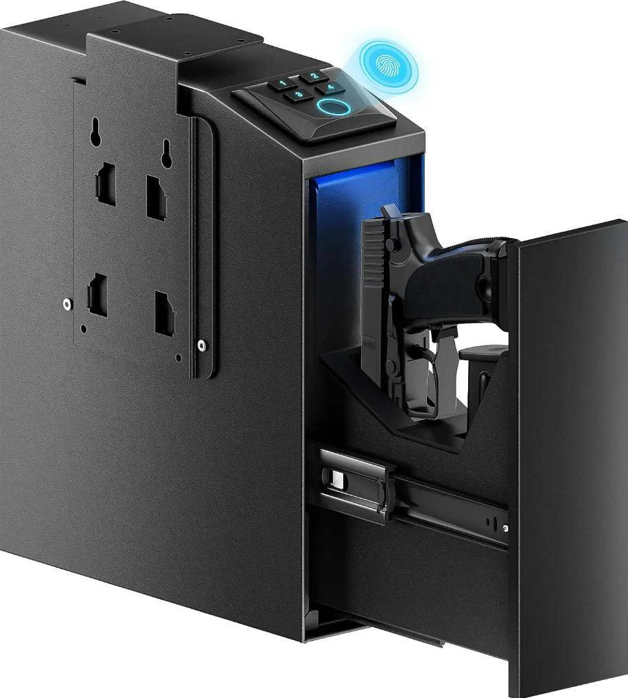 Biometric Gun Safe Handgun Safe Handgun Safe, Quick Access Gun Safe for Nightstand, Auto Sliding Door Hand Gun Safe for Car,