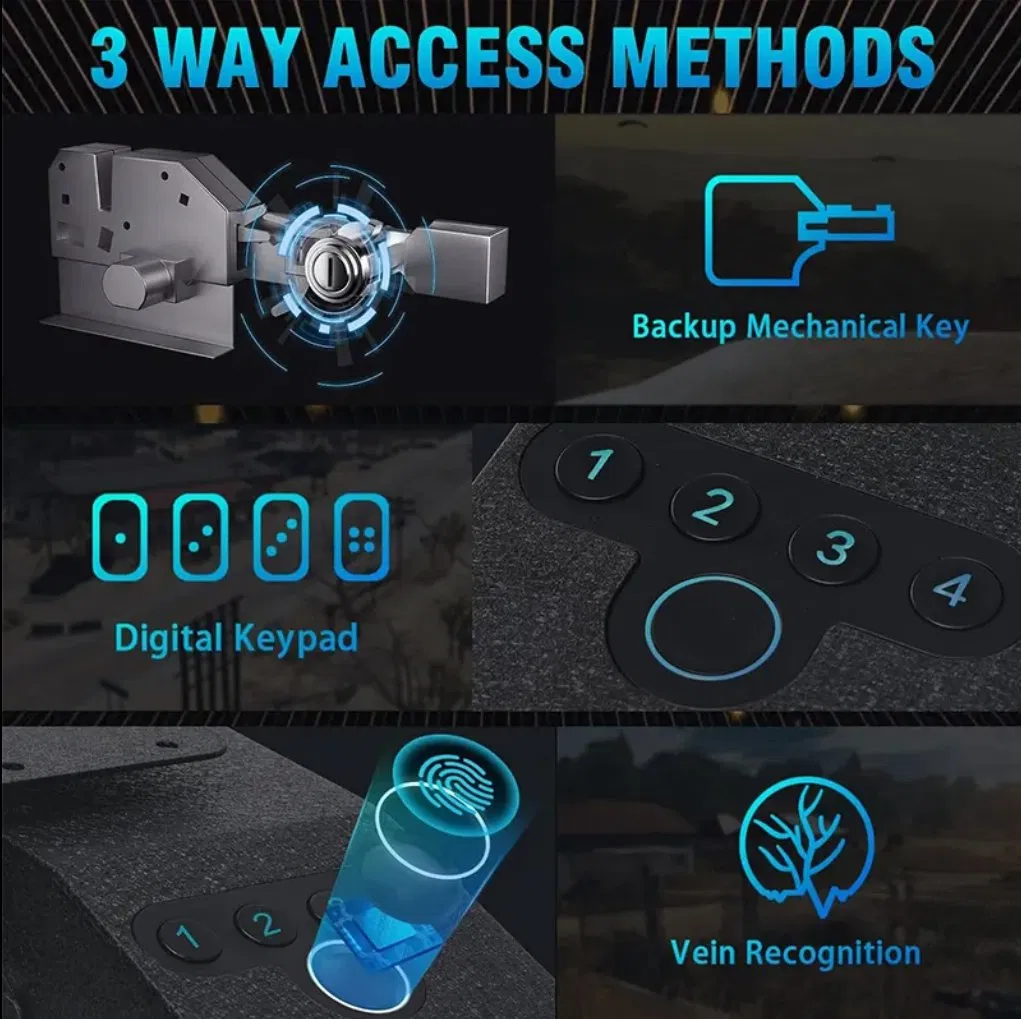 Gun Safe Box with Biometric Fingerprint for Nightstand, Desk, Bed Side, Truck - Recessed Lamp Auto Sliding Door Gun Safe Box with