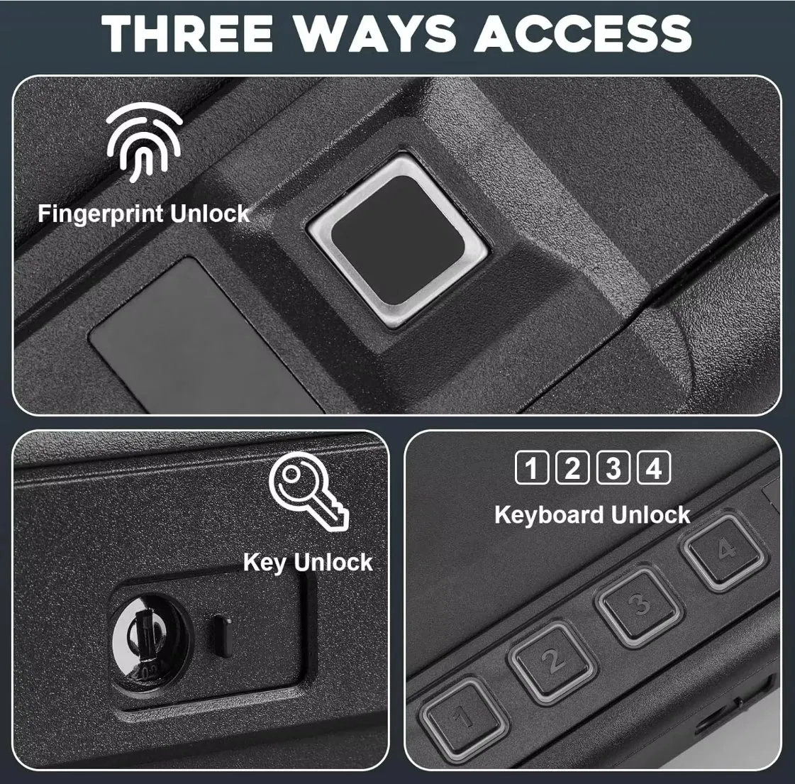 Biometric Gun Safe, Handgun Safe for Handguns, 3-Quick Access with Fingerprint/Key/Passcode, Gun Lock Box for Nightstand, Car, Home