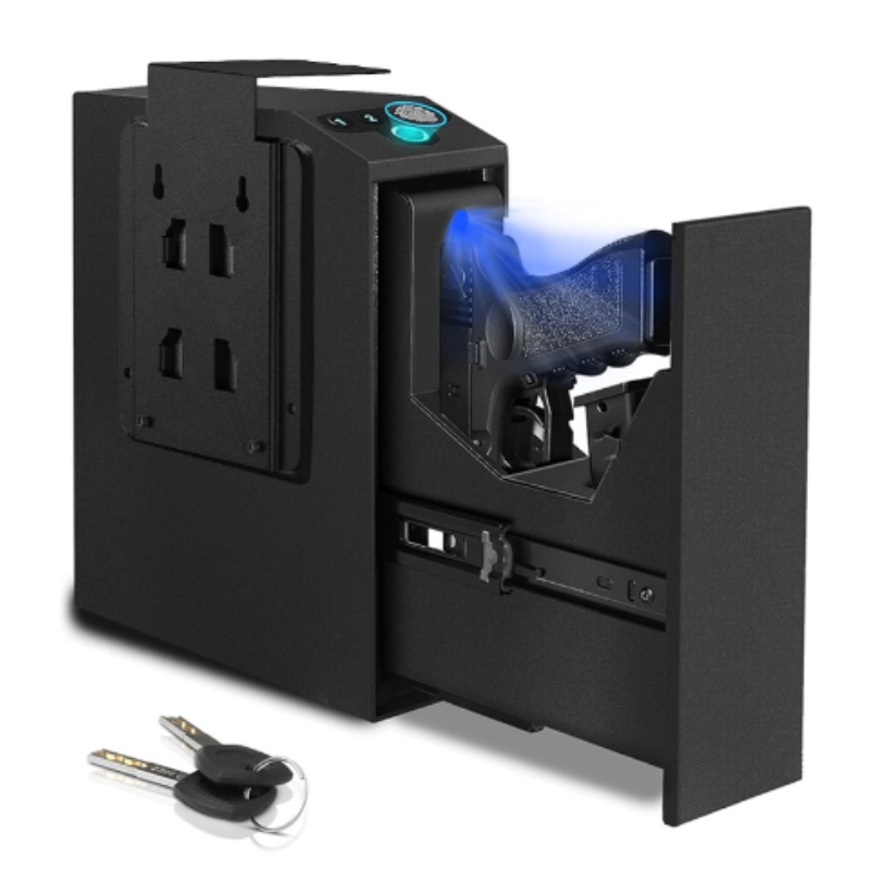 Cross-Border New Fingerprint Gun Box Blue Light Silent Home Safe Deposit Box Steel Material Password Disk