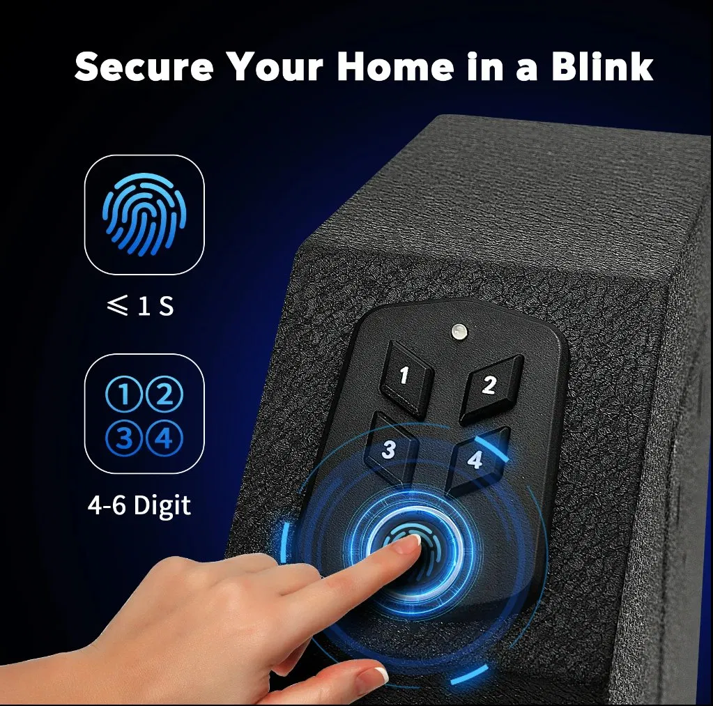 Biometric Gun Safe for Mounted, Gun Safe Box Quick Access Safe with LED Light, Fingerprint Keypad Lock Box