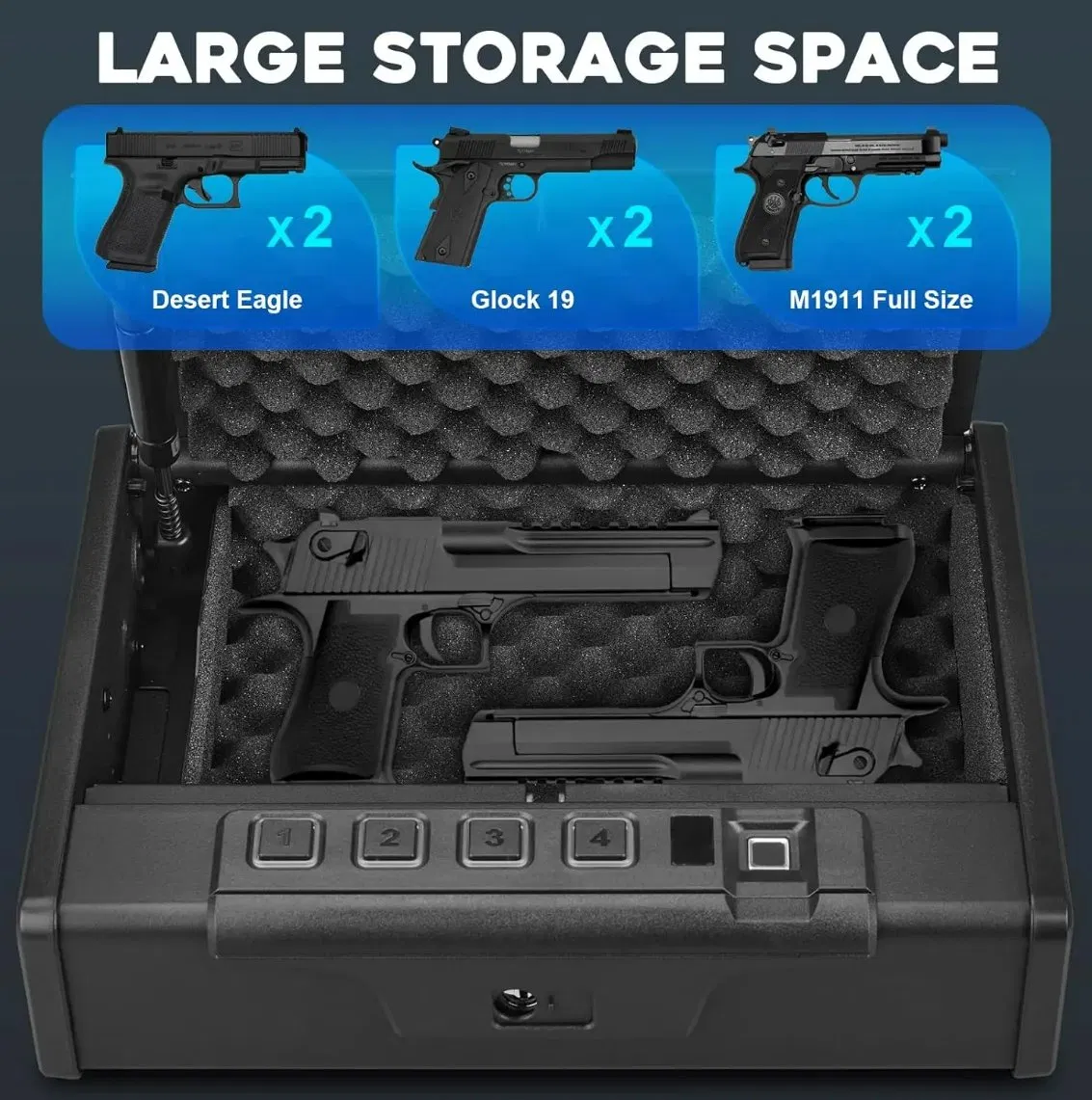 Biometric Gun Safe, Handgun Safe for Handguns, 3-Quick Access with Fingerprint/Key/Passcode, Gun Lock Box for Nightstand, Car, Home