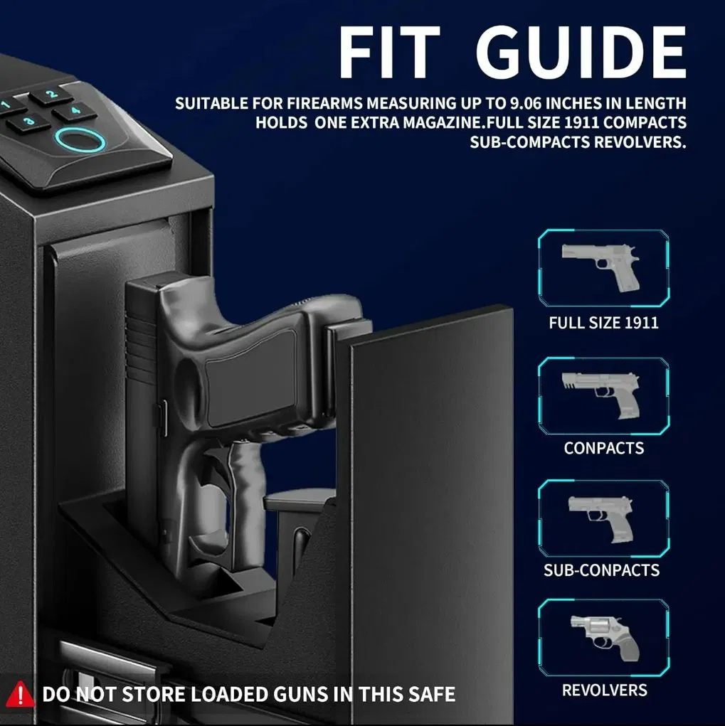 Biometric Gun Safe Handgun Safe Handgun Safe, Quick Access Gun Safe for Nightstand, Auto Sliding Door Hand Gun Safe for Car,
