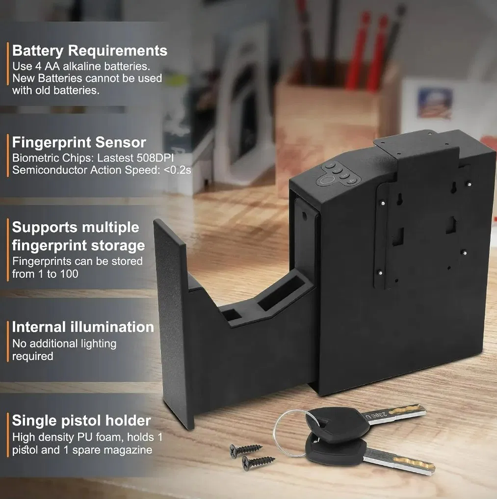 Sale Gun Safe Smart Hand Gun Safe Quick Acess with Fingerprint Password and Keys Handgun Safe for Desk Nightstand Auto Sliding