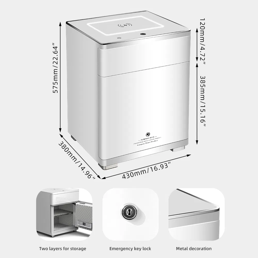 Luxury Smart Nightstand Safe Wireless Charger Fingerprint Bedside Table