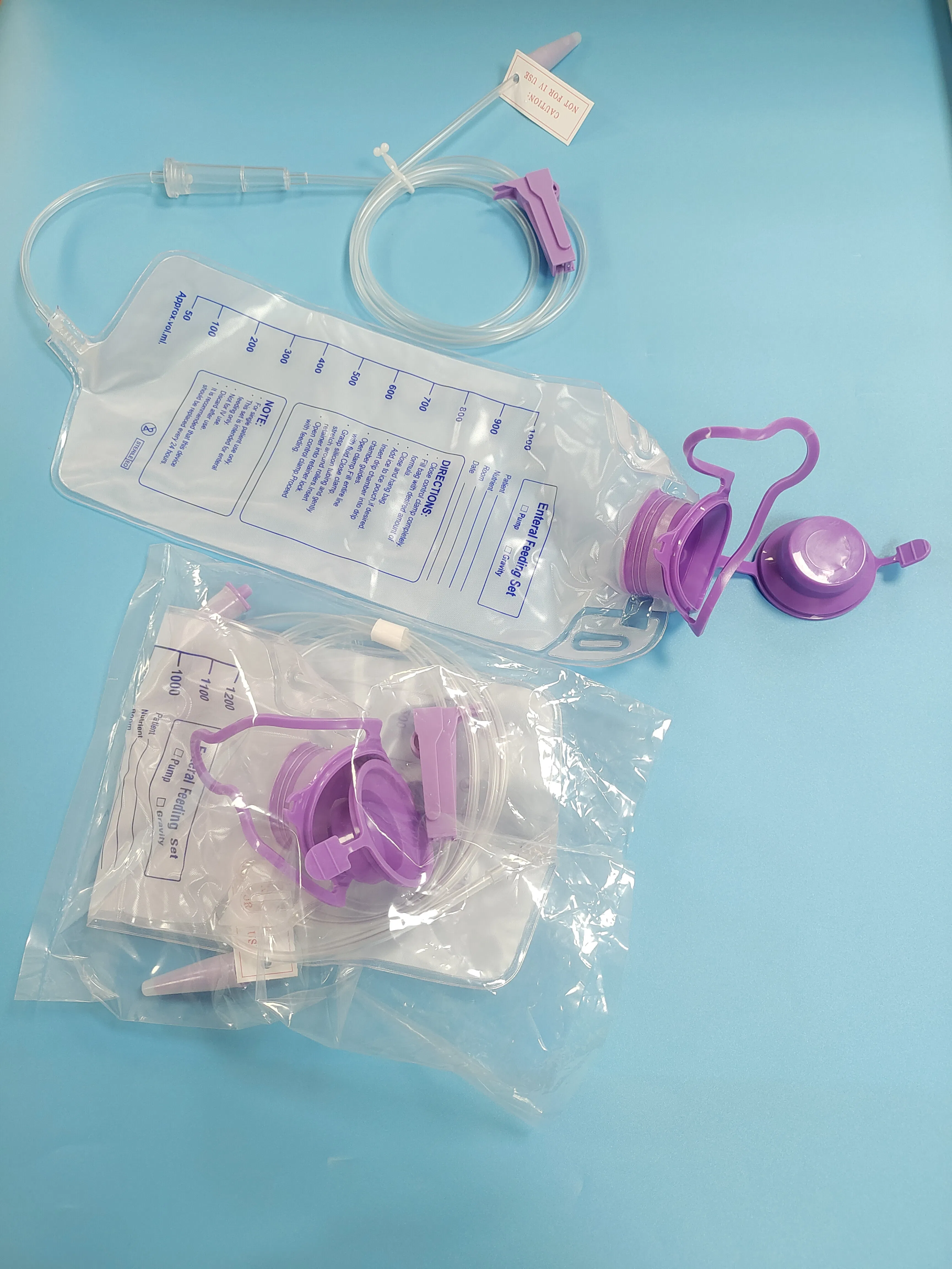 Gravity Enteral Nutrition Feeding Bag 1200ml, 1000ml, Blue PVC Free, CE Certified