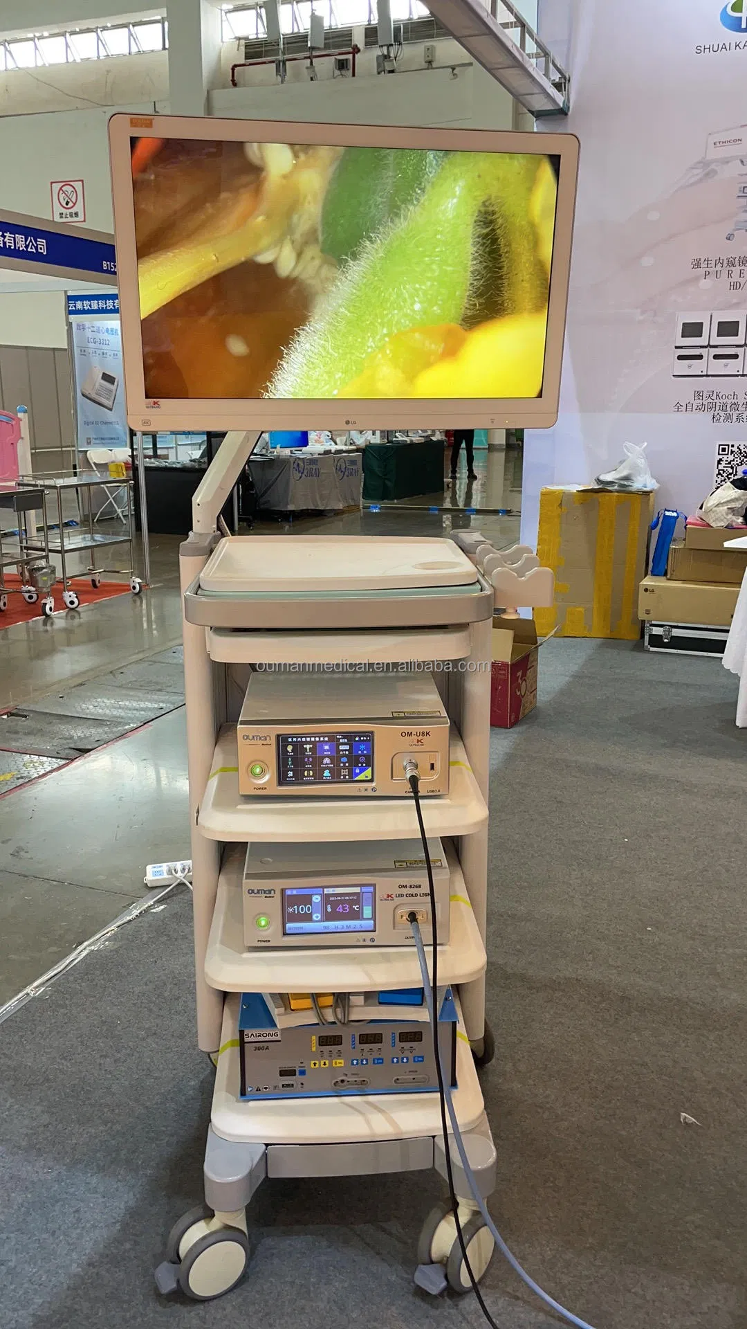 Ouman Endoscopy System Trolley Cart with Adjustable Monitor Arm