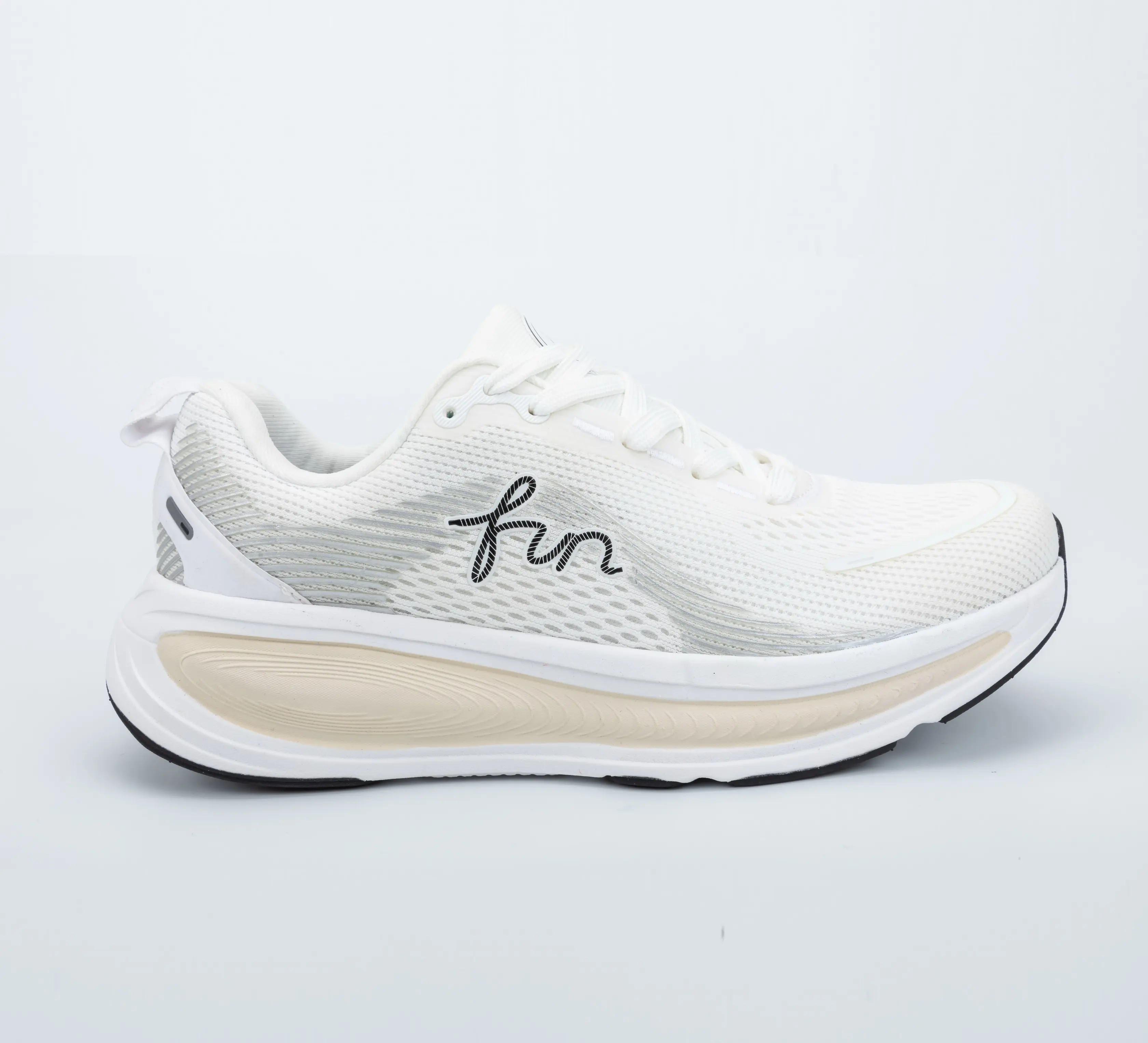 Custom White Breathable Mesh Running Sneakers with Thick Sole Cushion and Fun Logo for Unisex