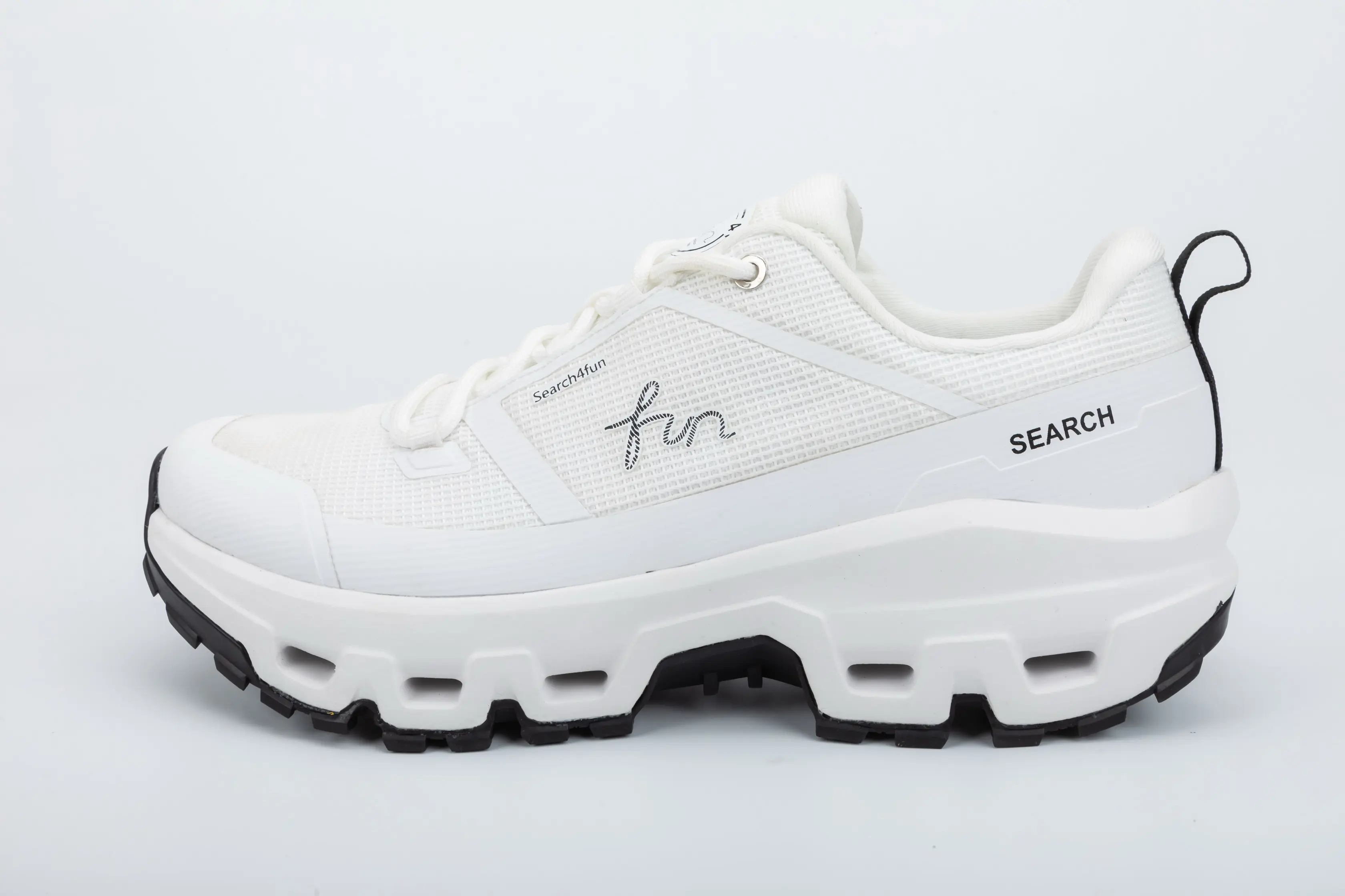 Custom Grey Mesh Outdoor Trail Sneakers with Chunky Cushioned Sole for Unisex Sportswear