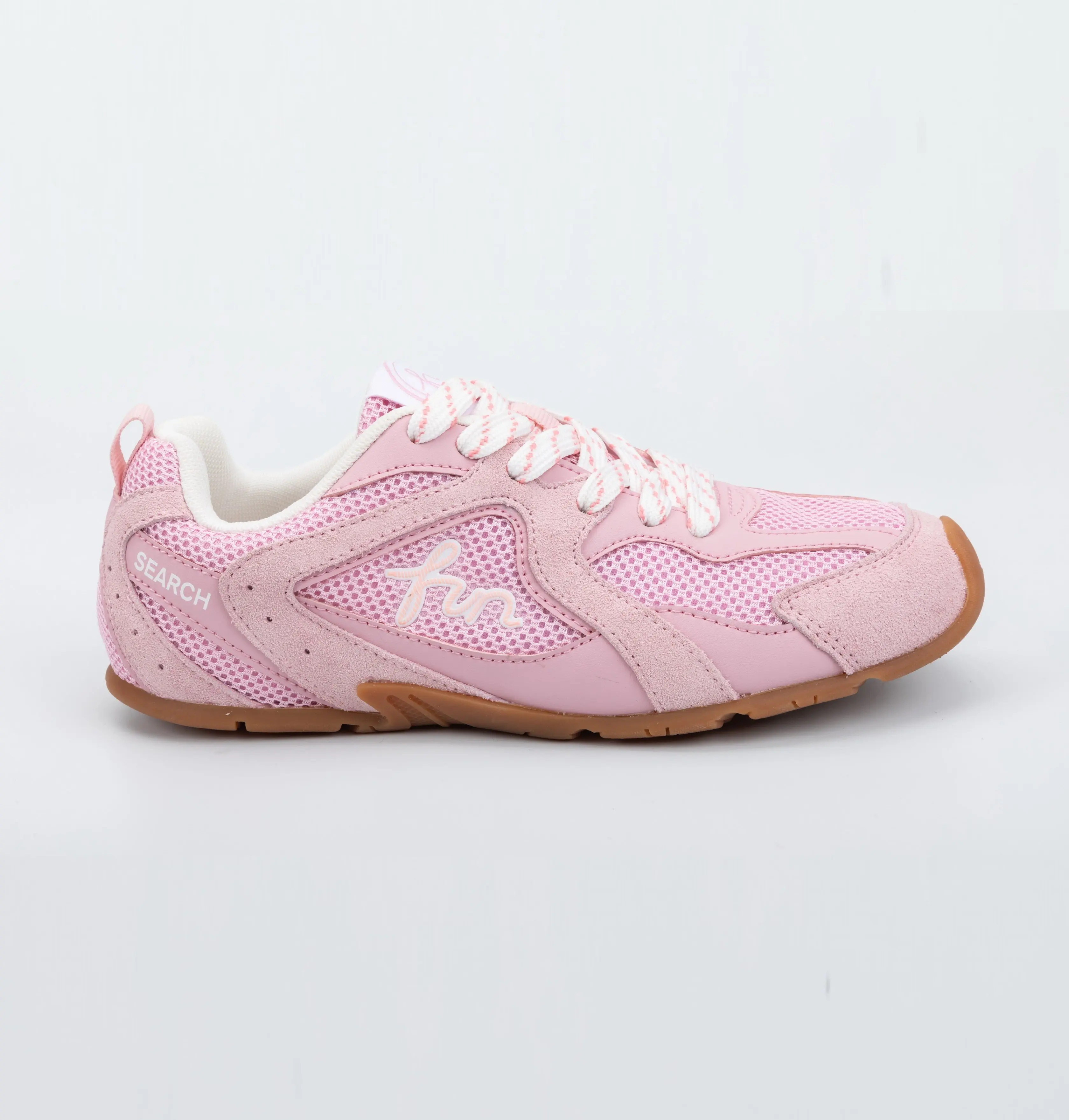 Custom Pink Mesh Casual Sneakers with Suede Panels and Gum Rubber Sole for Wholesale