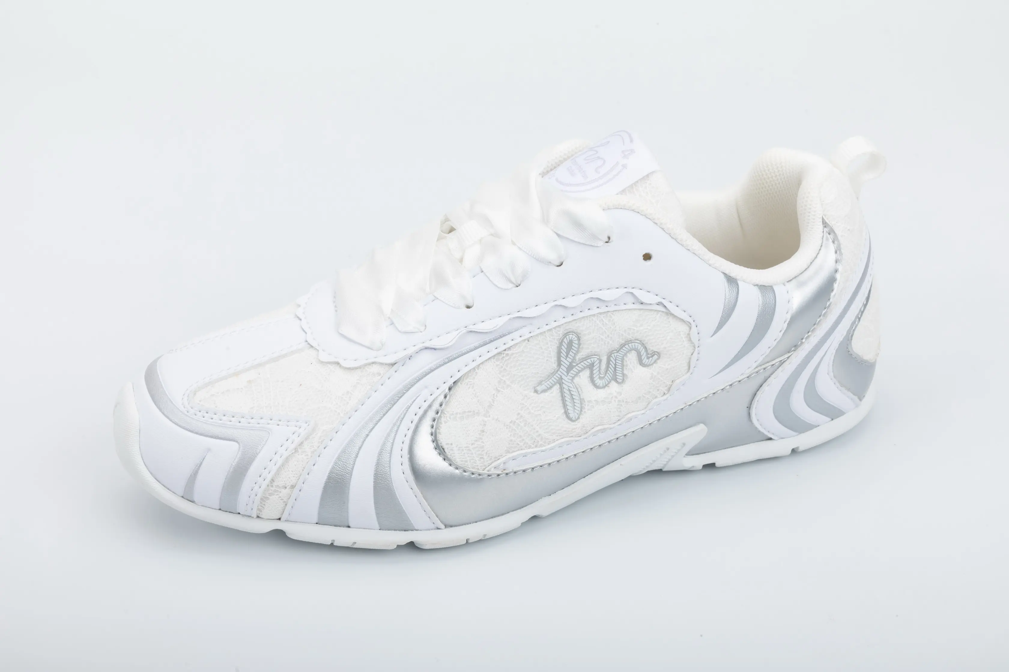 Custom White & Silver Casual Walking Sneakers with PU Upper and Cushioned Sole for Wholesale