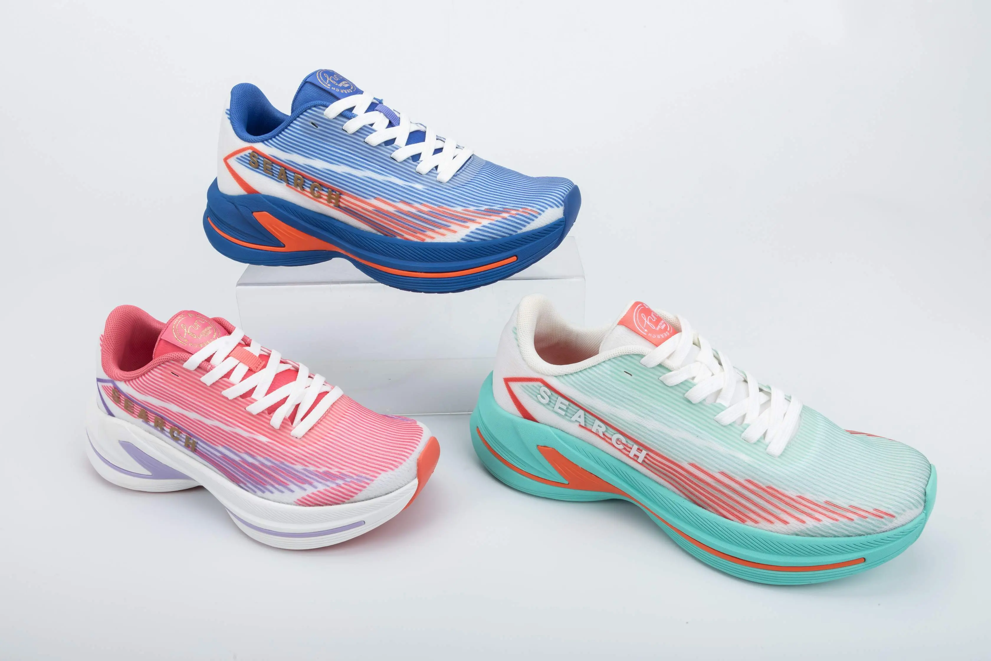 Custom Blue and White Mesh Running Sneakers with Thick Cushioned Sole for Unisex Sportswear