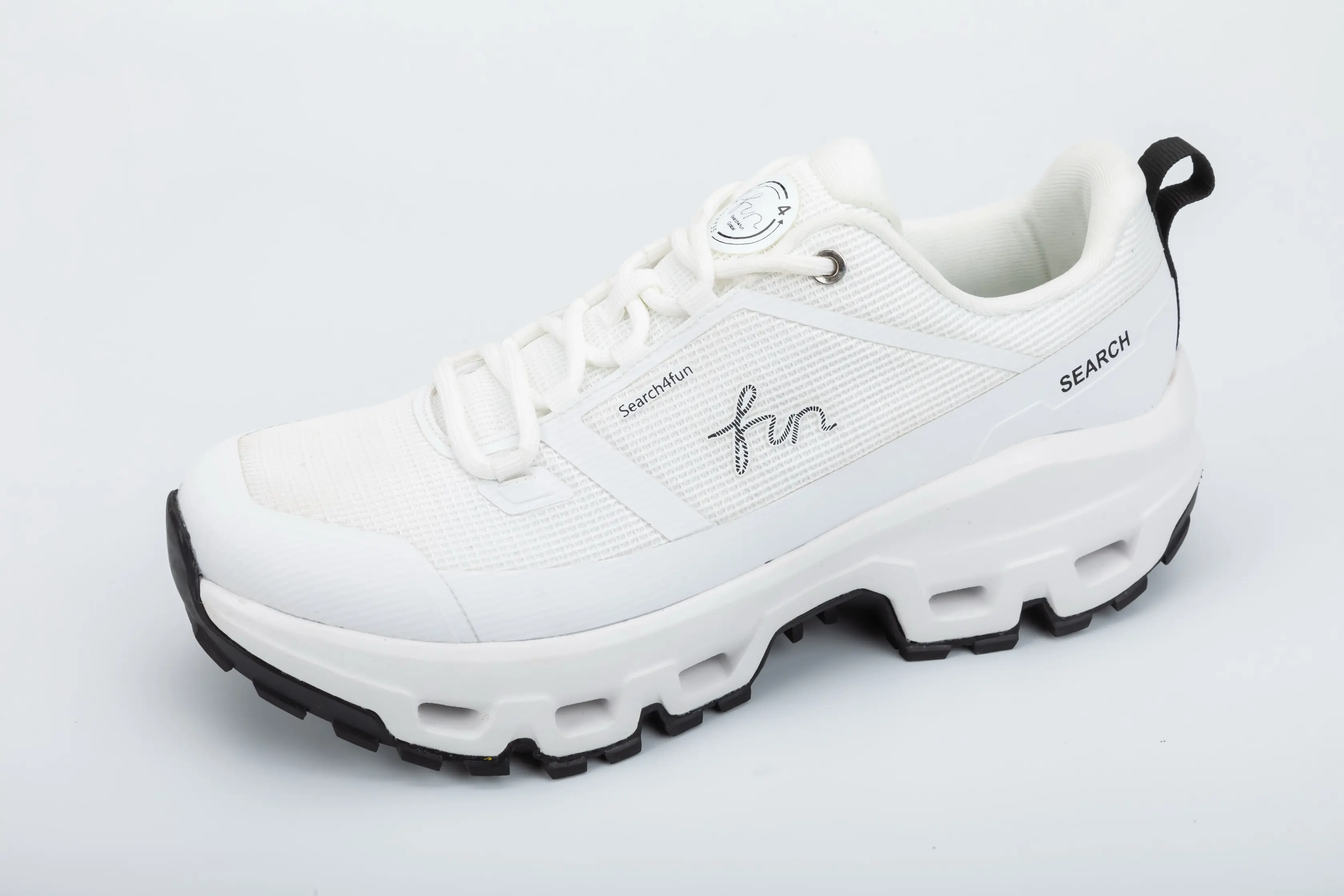 Custom Grey Mesh Outdoor Trail Sneakers with Chunky Cushioned Sole for Unisex Sportswear