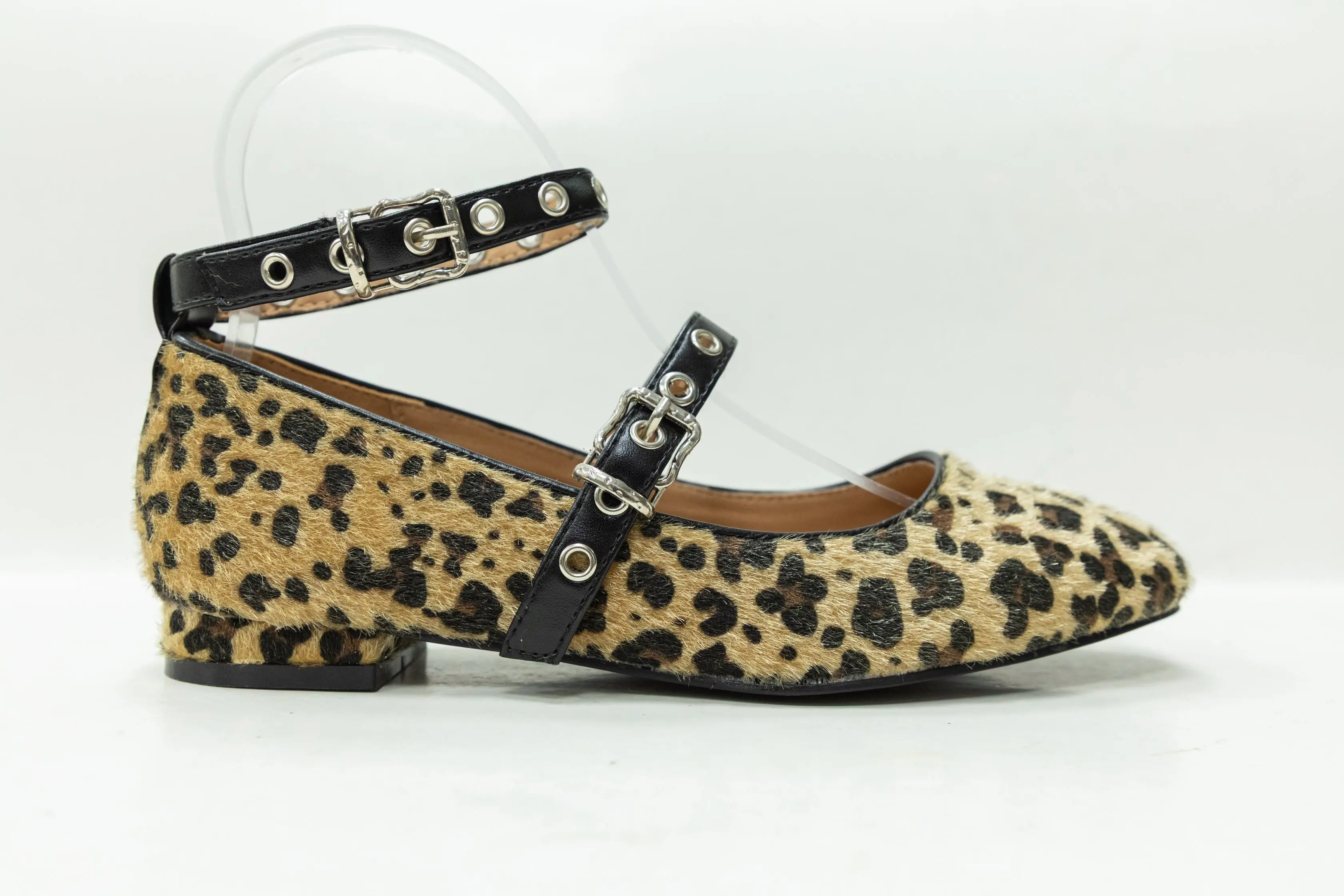 OEM ODM Custom Zebra Print Ladies Ballerina Shoes with Double Buckle Strap and Low Heel