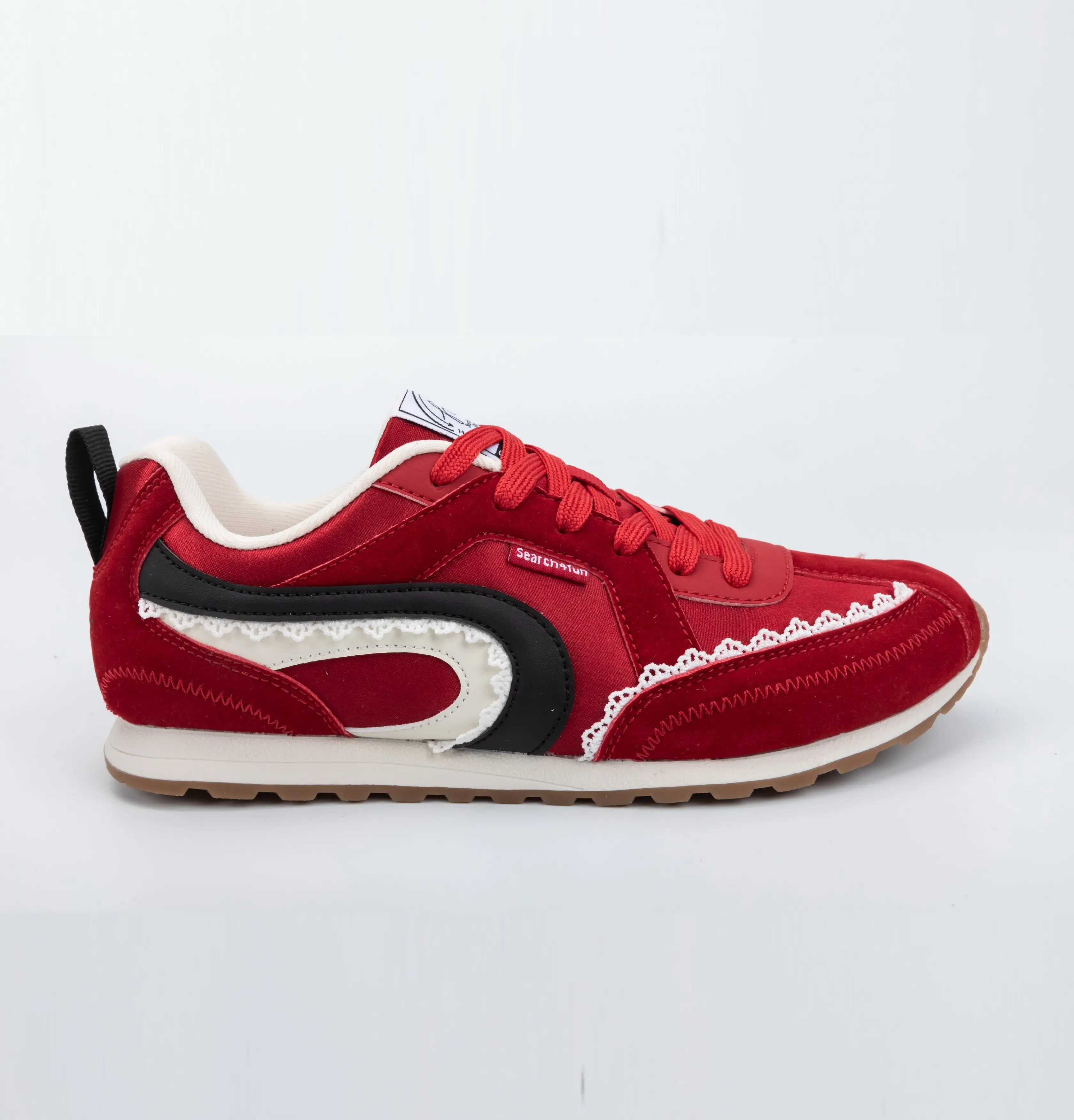 Custom Red Suede & PU Women Casual Walking Sneakers with Lace Detail for Wholesale