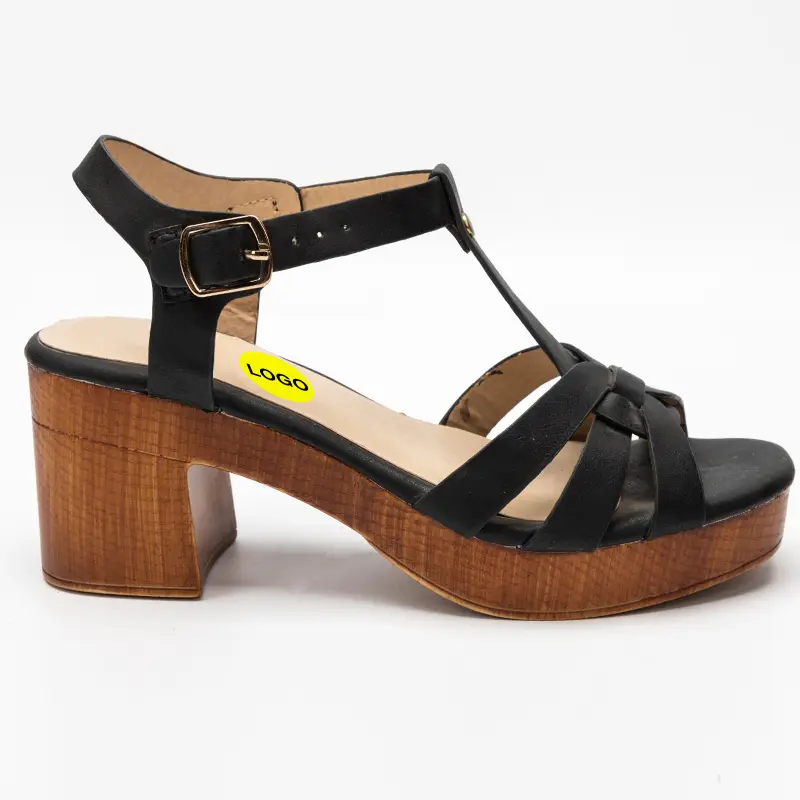 Custom Ladies Heeled Sandals with Wood Print