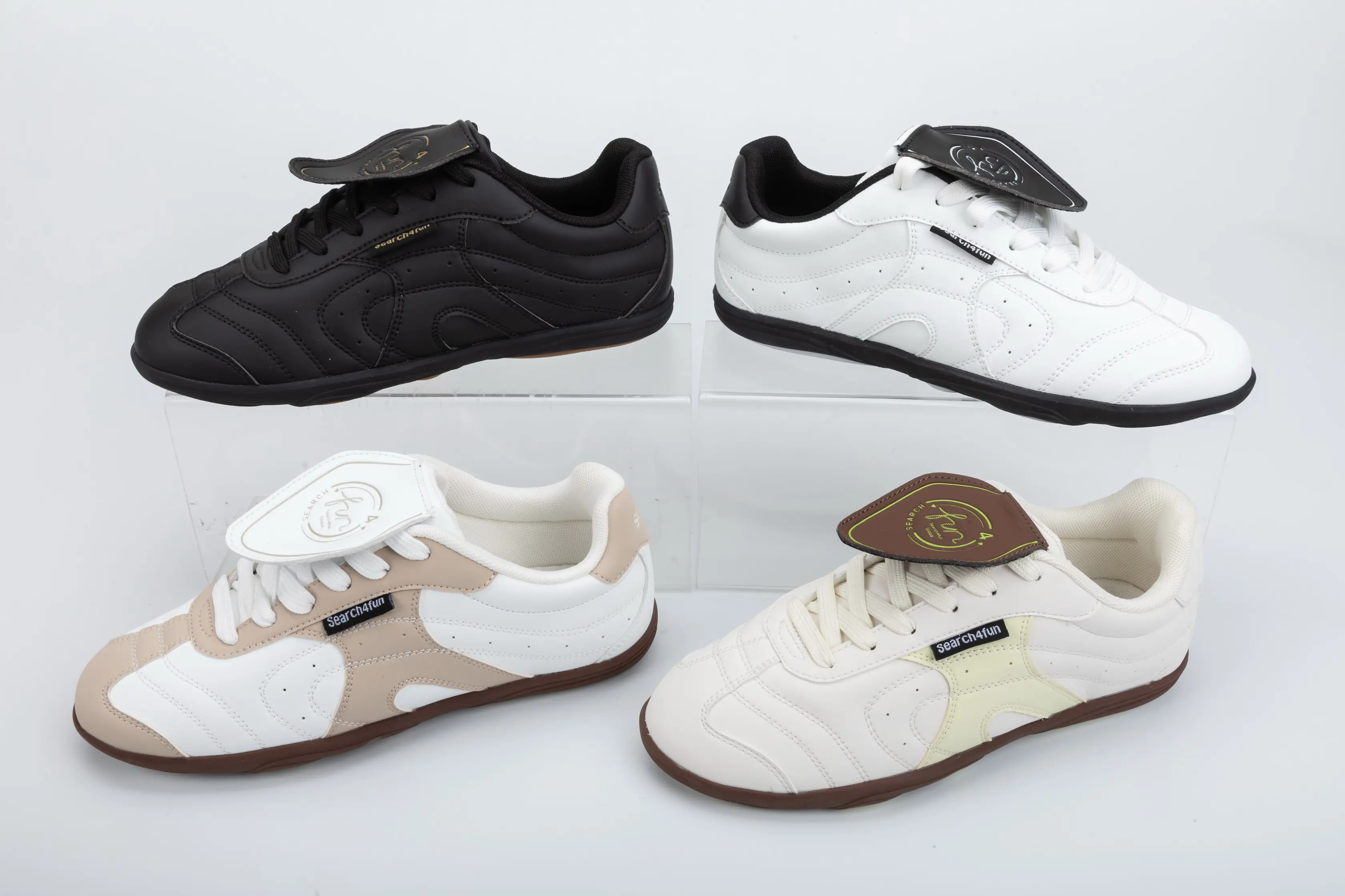 Custom White PU Casual Sneakers with Brown Rubber Sole for Unisex Wholesale