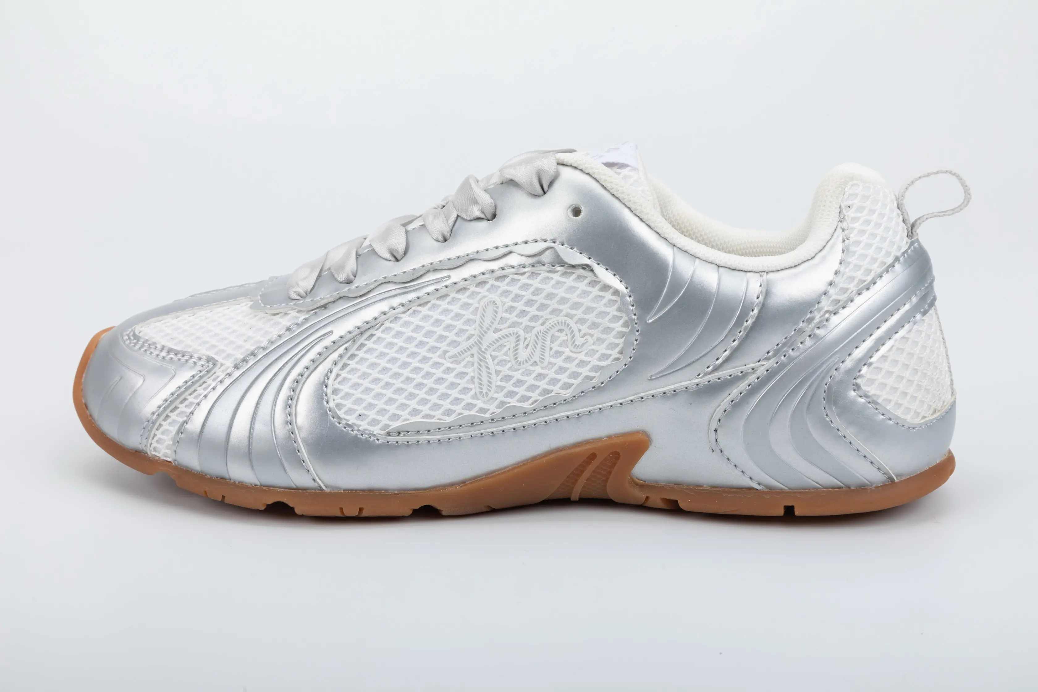 Custom White & Silver Casual Walking Sneakers with PU Upper and Cushioned Sole for Wholesale
