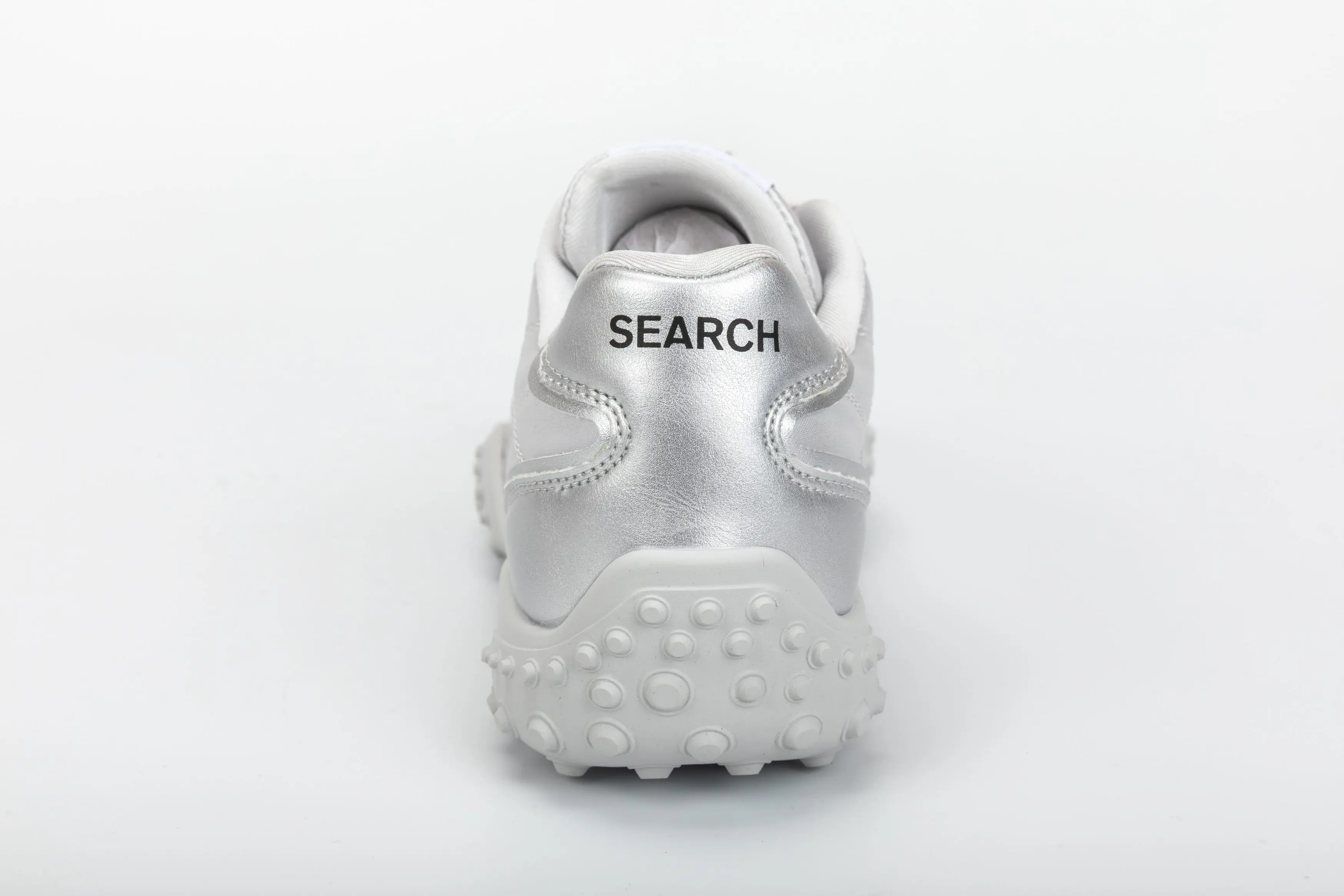 Custom White & Silver PU Casual Walking Sneakers with Textured Rubber Sole for Ladies Wholesale