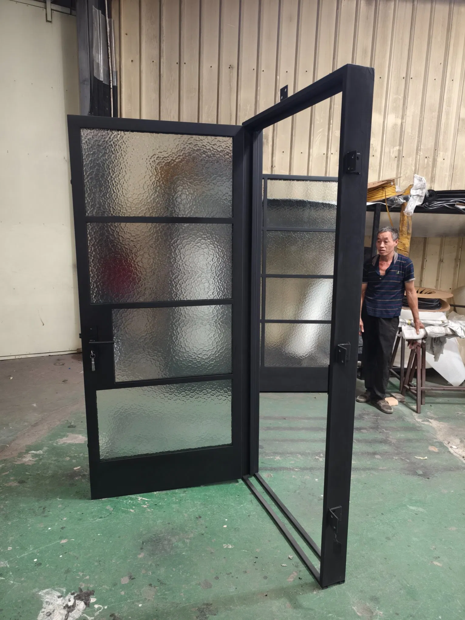 Hand Forged Single French Steel Doors with Glass Panels for Modern Project