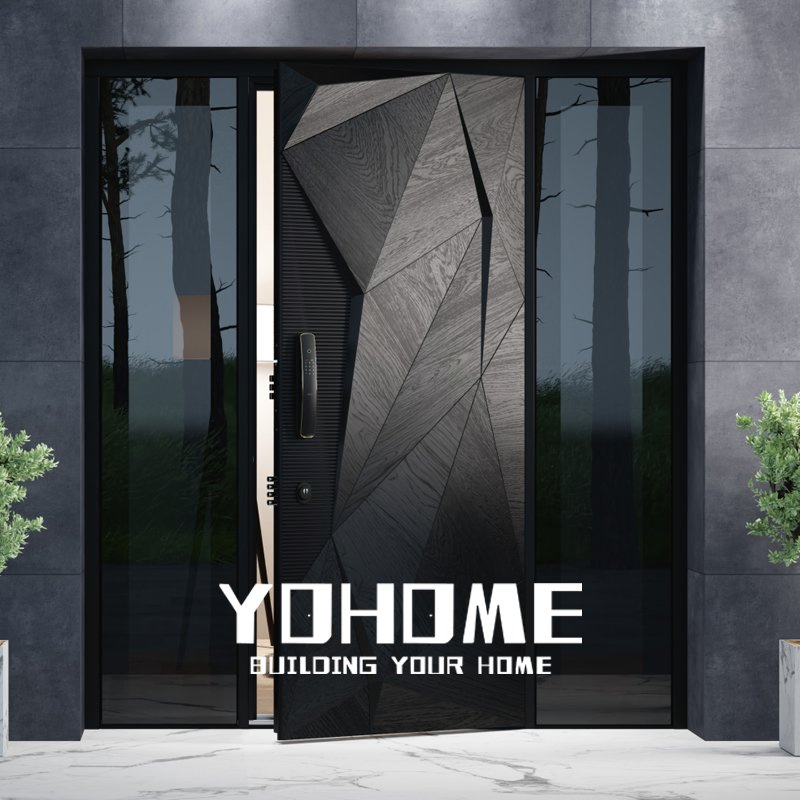 European Standard Fiberglass Cast Aluminium Pivot Front Door with Side Window Entry Door One Side Panel Glass