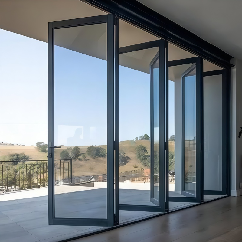 Aluminum Custom Large Opening Accordion Concertina Aluminium Metal Bifold Patio Soundproof Folding Sliding Glass Outswing Door