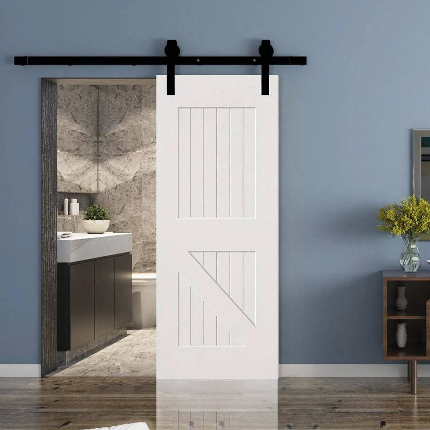 Wholesale Interior Customized PVC WPC Waterproof Soundproof Interior Door Sliding Barn Door