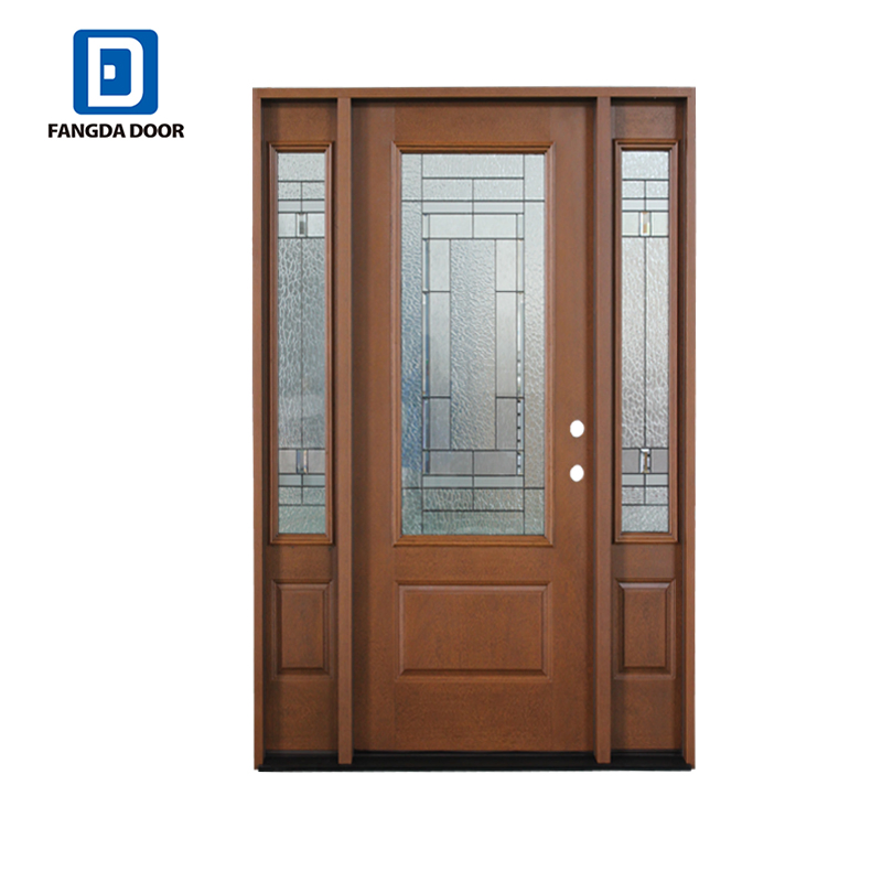 Fangda Craftsman Mahogany Stained Fiberglass Prehung Entry Door with Decorative Glass