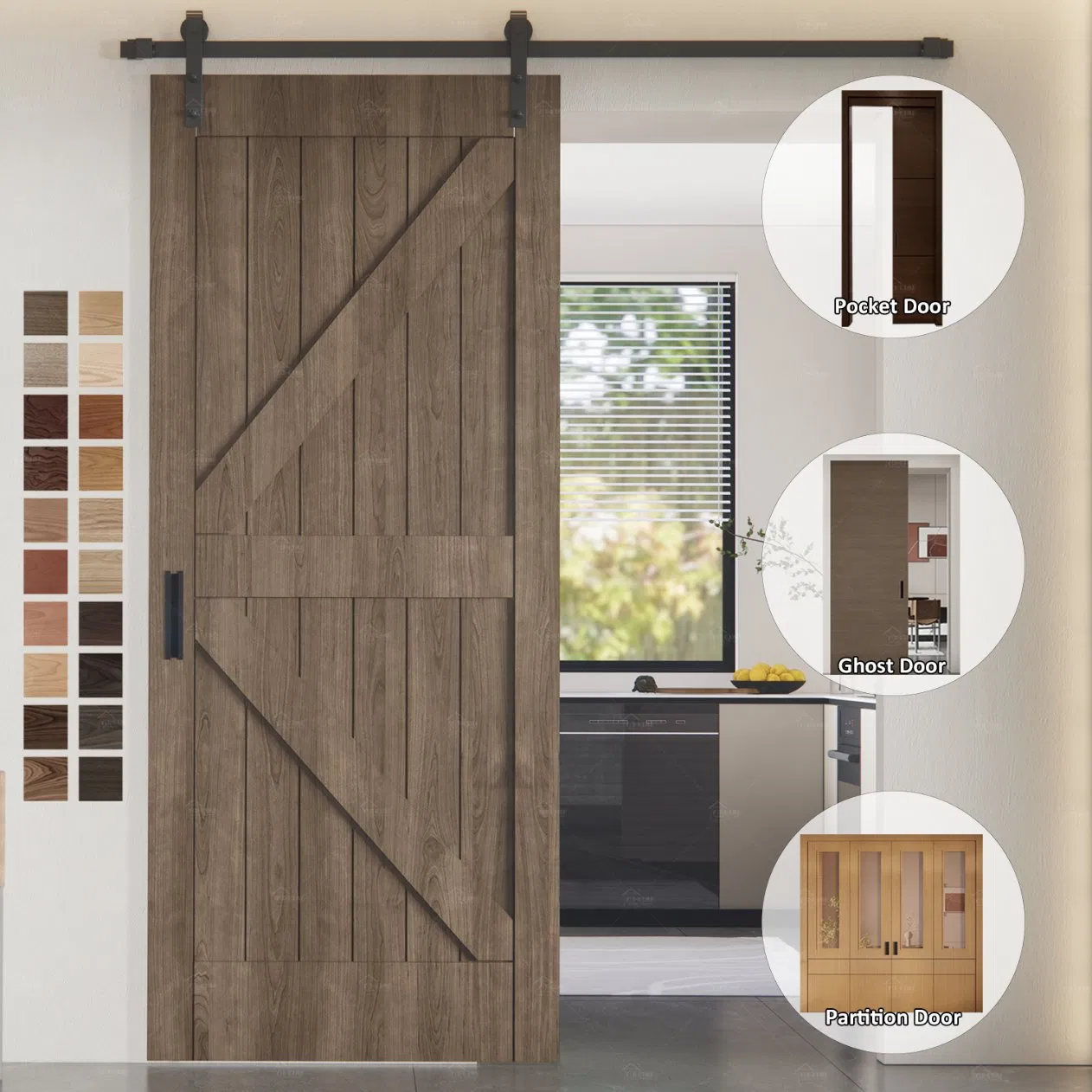 UK Norway Spain Poland France 5-Year Warranty Rural Style Timber Internal Sliding Barn Doors Luxury Partition Wall Sliding Door