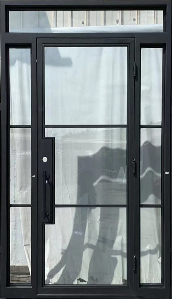 Hand Forged Single French Steel Doors with Glass Panels for Modern Project