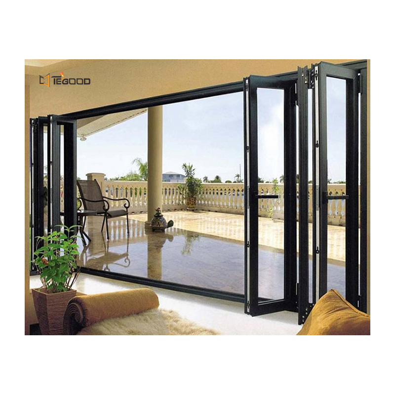 Modern Veranda Large Bi Folding Patio Burglar Proof Double Glass Accordion Design Partition UPVC Folding Door Residential