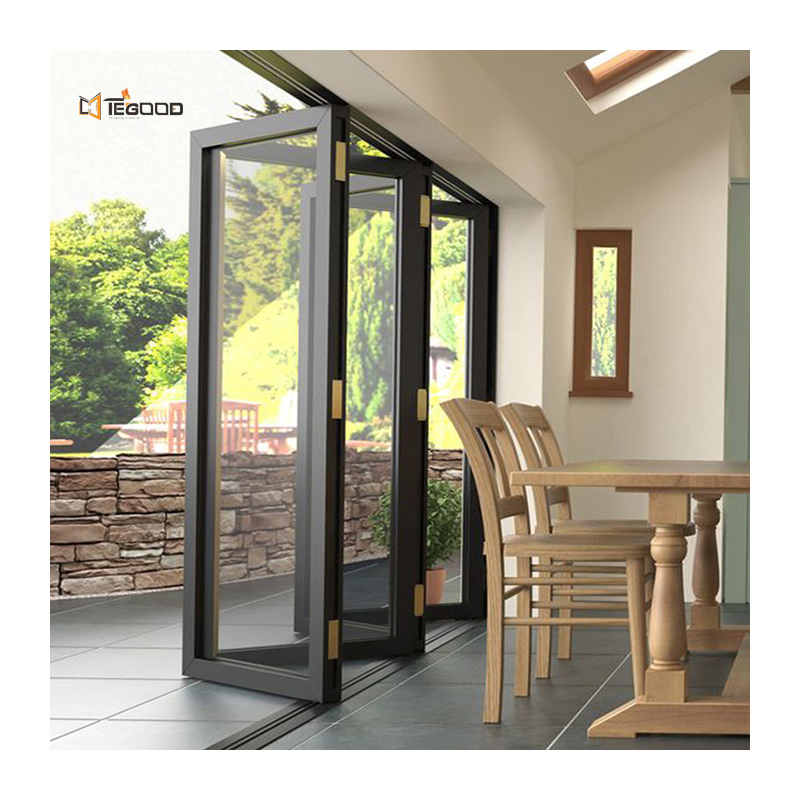 Modern Veranda Large Bi Folding Patio Burglar Proof Double Glass Accordion Design Partition UPVC Folding Door Residential
