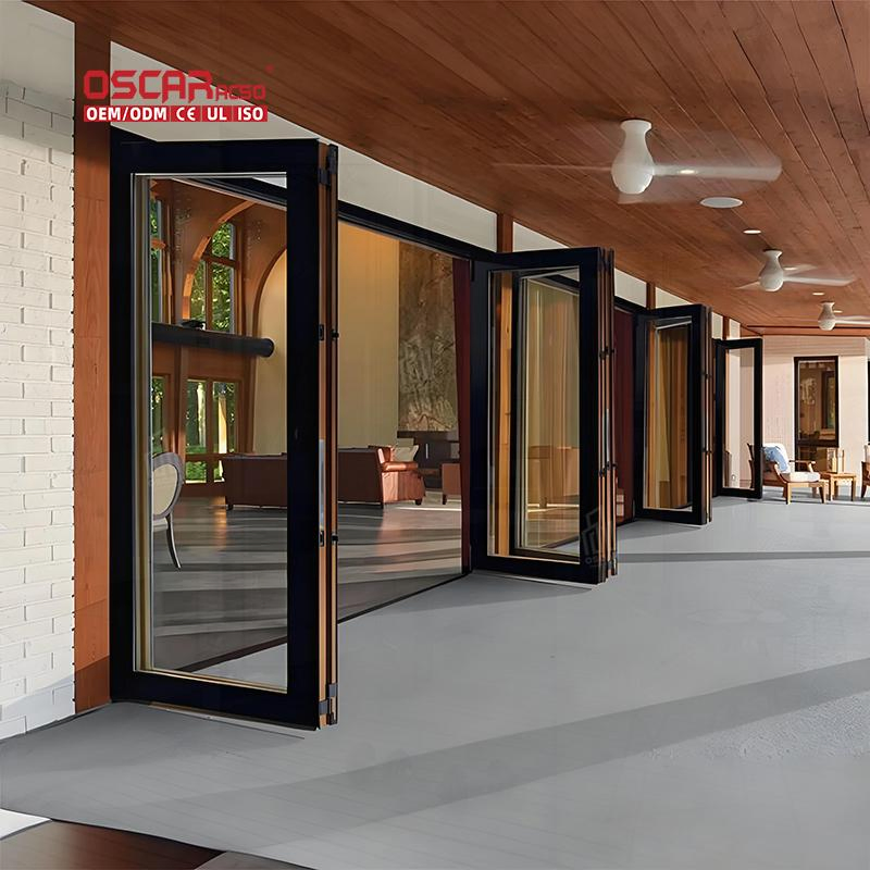 Bi Folding Accordion Folding Glass Door Aluminum Patio Bifold Doors for Garden Balcony Villa Outdoor Indoor Folding Door