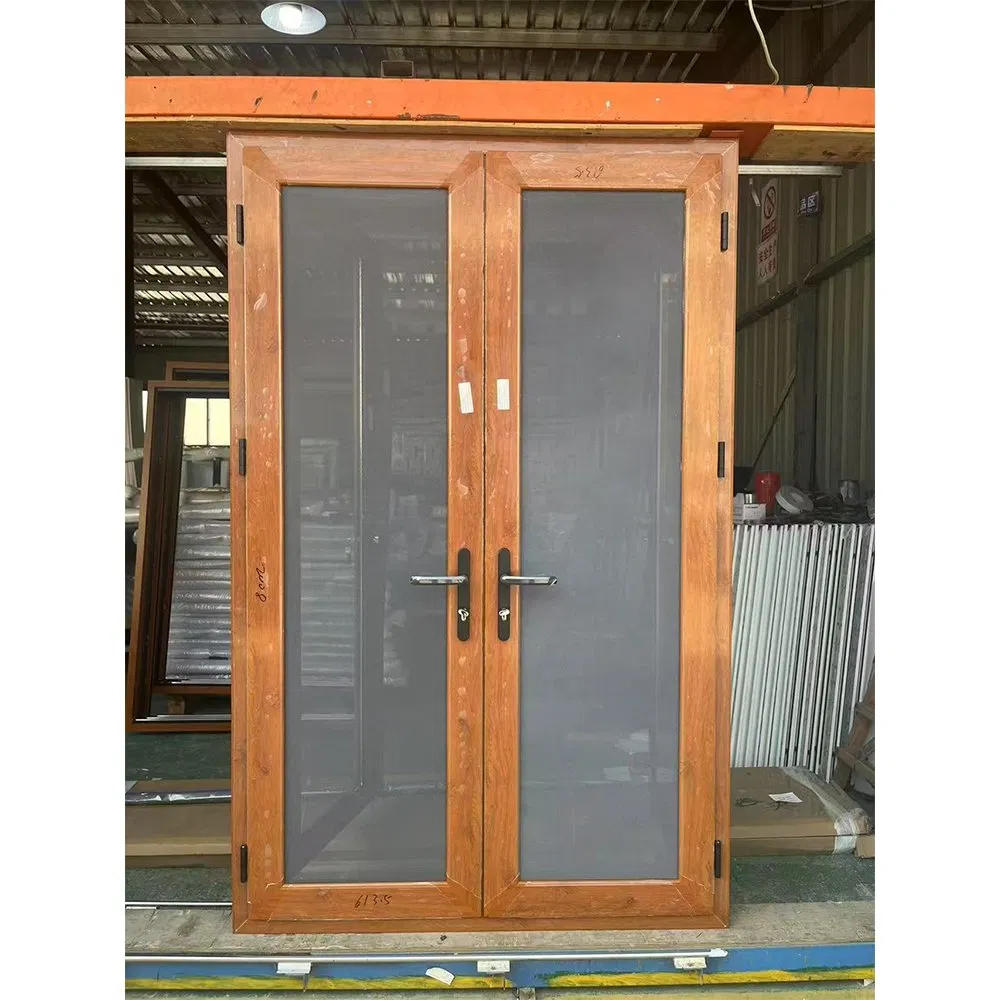 Commercial Residential Windproof Wood Grain Color Grain Glass UPVC Casement Door