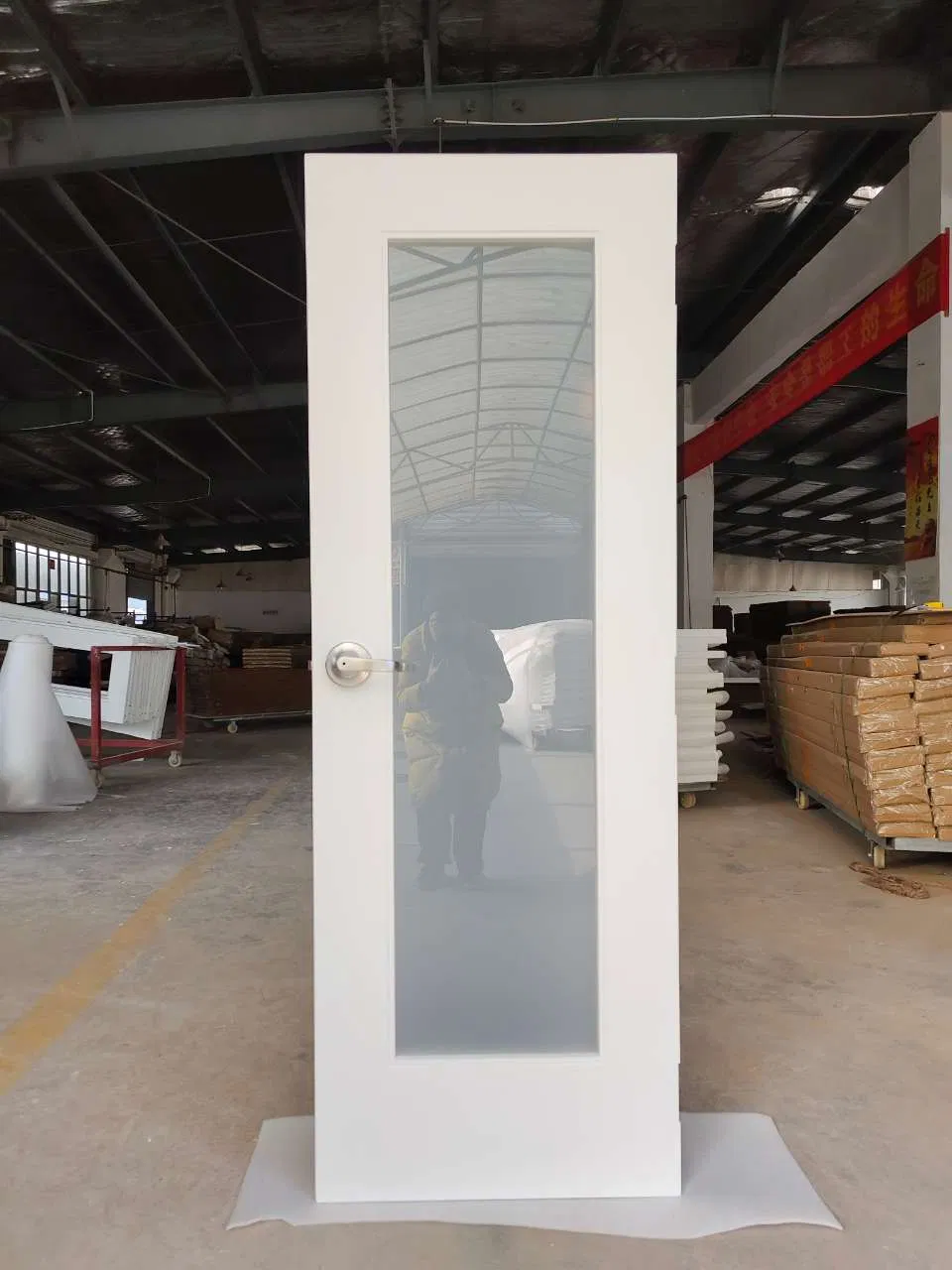 Interior French Door White Primed 1 Panel Glass Wooden Door with Smart Lock Door