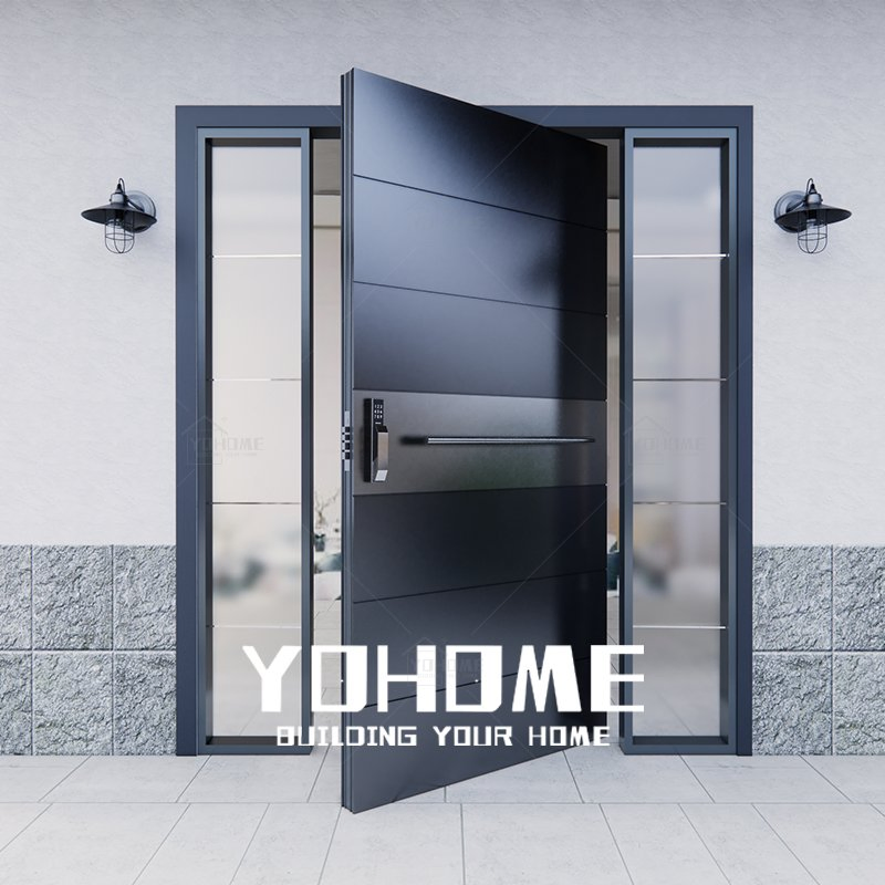 European Standard Fiberglass Cast Aluminium Pivot Front Door with Side Window Entry Door One Side Panel Glass