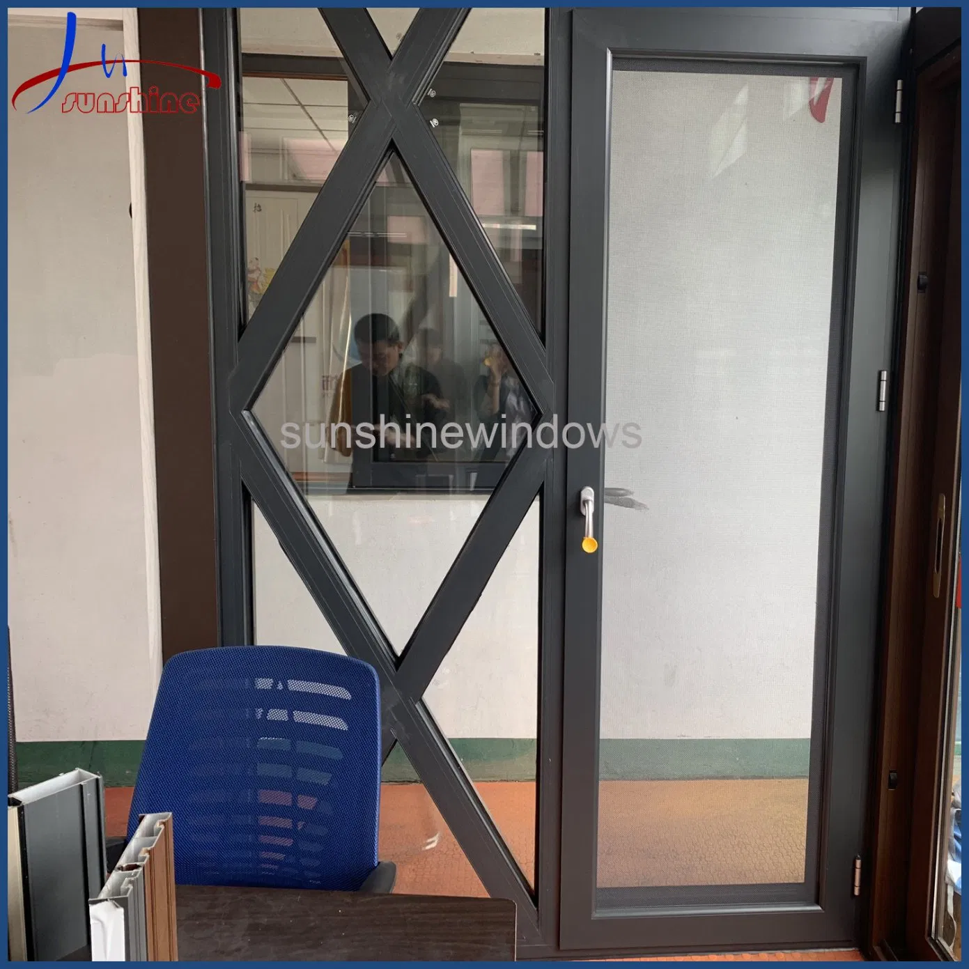 Grey Color Powder Coating Aluminum Glass French Door Double Glazed Swing Casement Doors