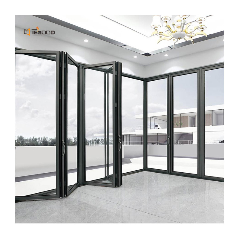 Modern Veranda Large Bi Folding Patio Burglar Proof Double Glass Accordion Design Partition UPVC Folding Door Residential