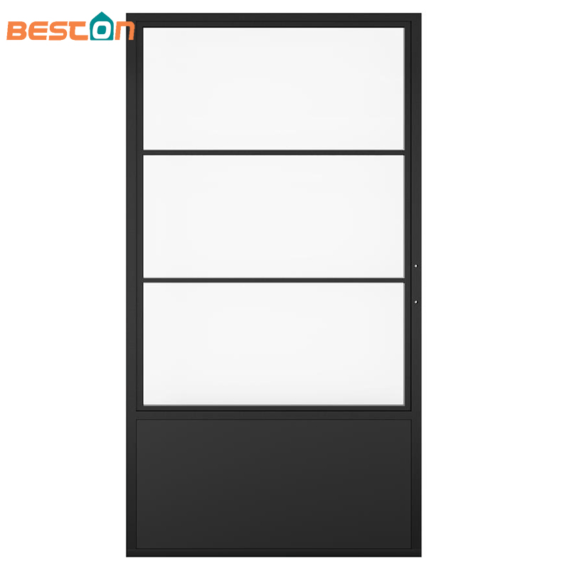 3-Lite Tampered Glass Barn Door Steel Frame Sliding Hardware Kit Door Handle