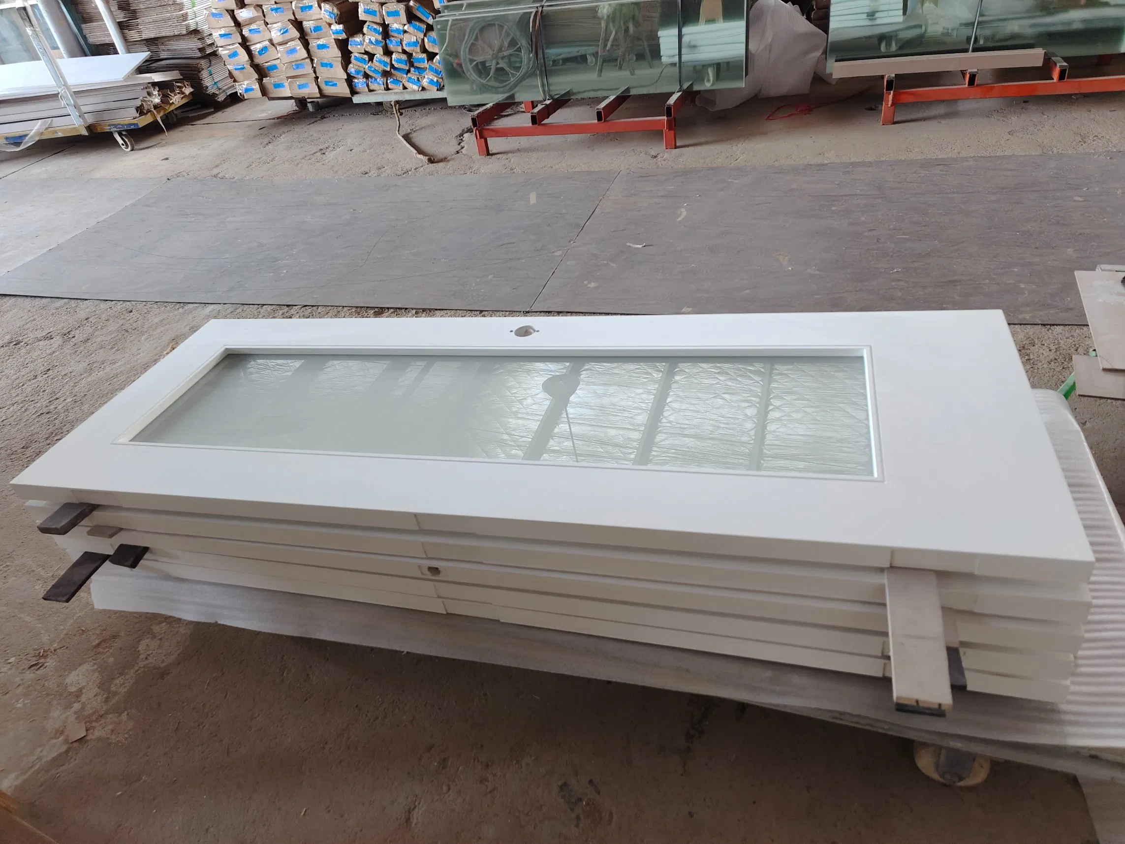 Interior French Door White Primed 1 Panel Glass Wooden Door with Smart Lock Door